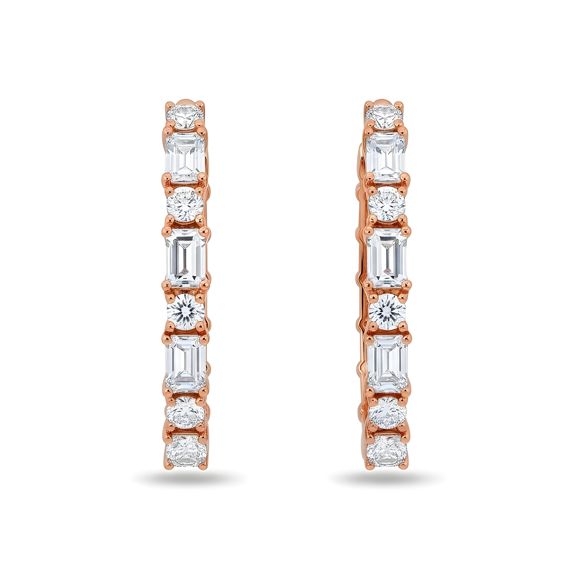 White Gold Round & Emerald Cut Diamond Inside Out Hoop Earrings 3.76ctw