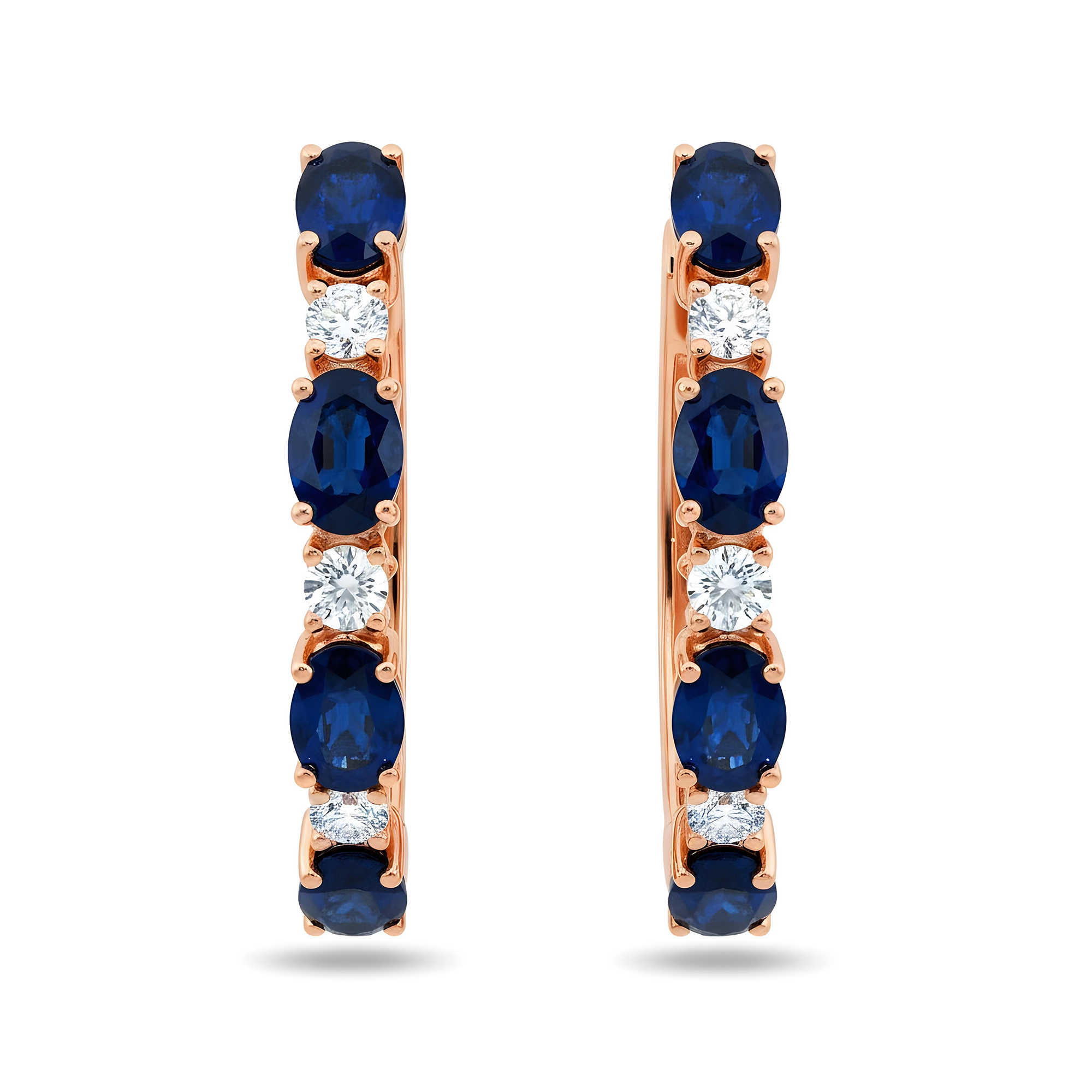 White Gold Oval Cut Sapphire & Round Cut Diamond Hoop Earrings 20.59ctw