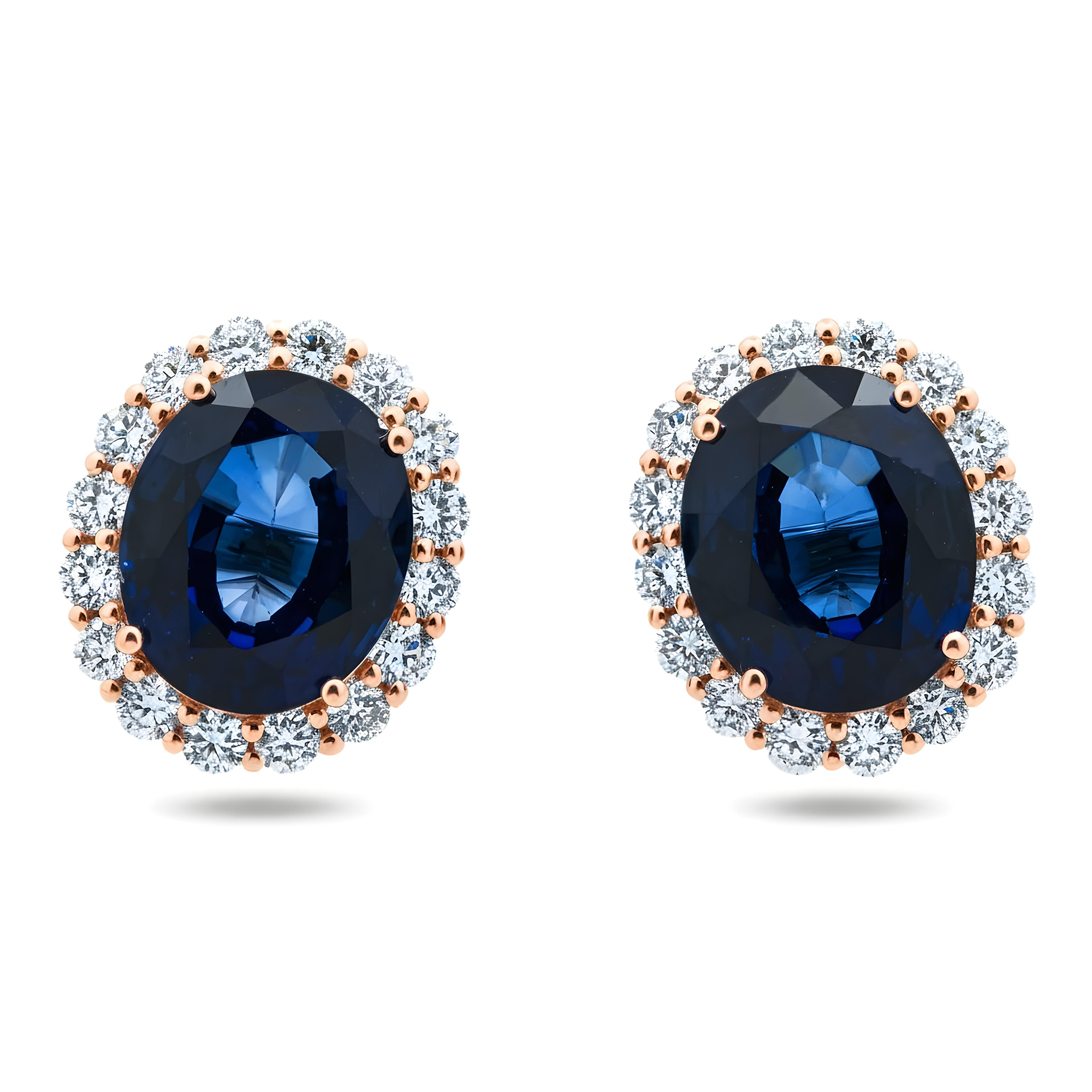 White Gold Oval Cut Sapphire & Round Diamond Stud Earrings 14.59ctw