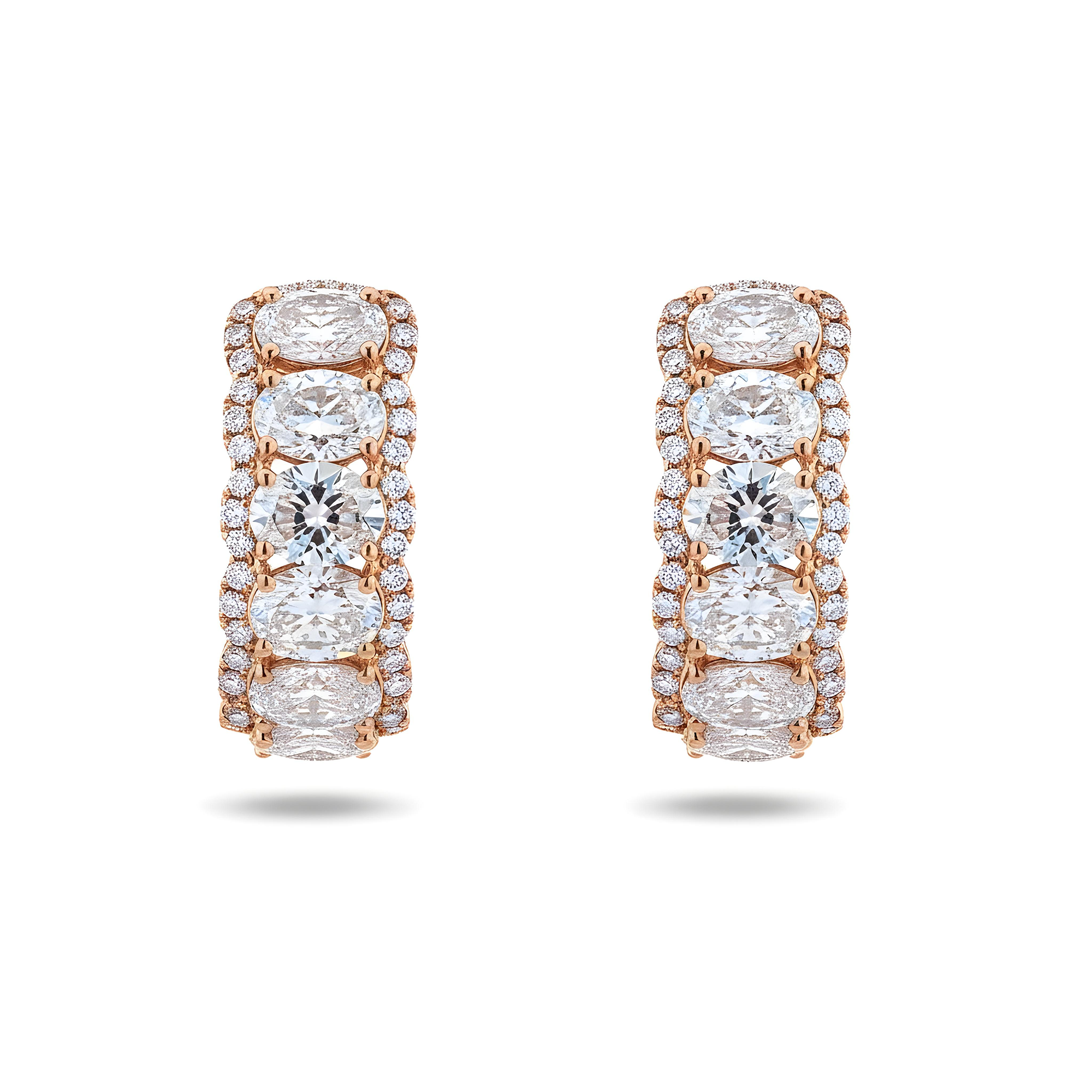 White Gold Round & Oval Cut Diamond Hoop Earrings 9.01ctw