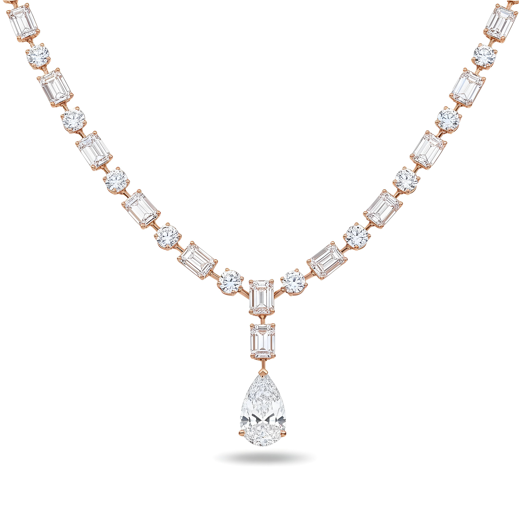 IGI 18K White Gold Multi Cut Diamond Satellite Drop Necklace 51.99ct