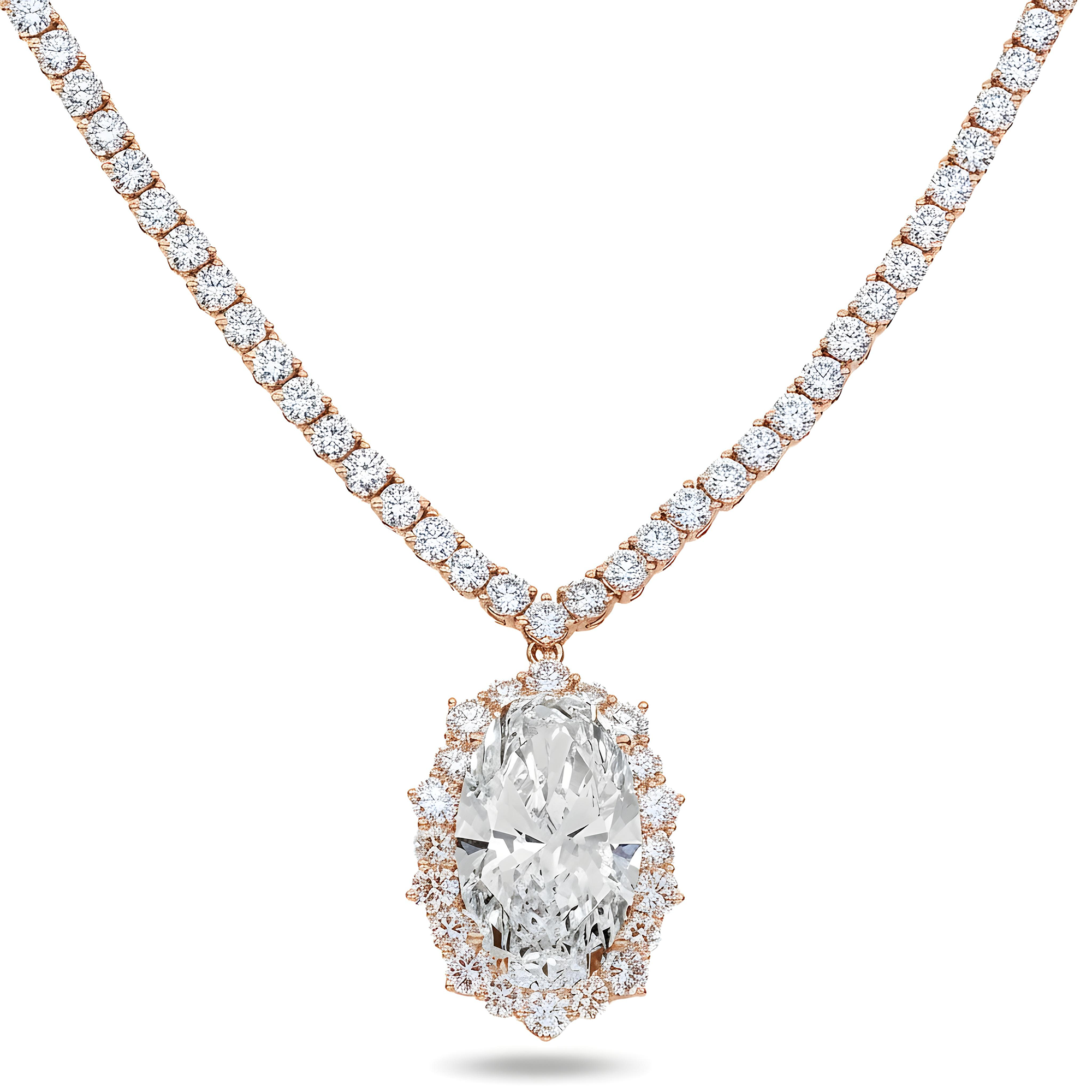 IGI 18K White Gold Oval Cut Diamond Necklace 19.8ct