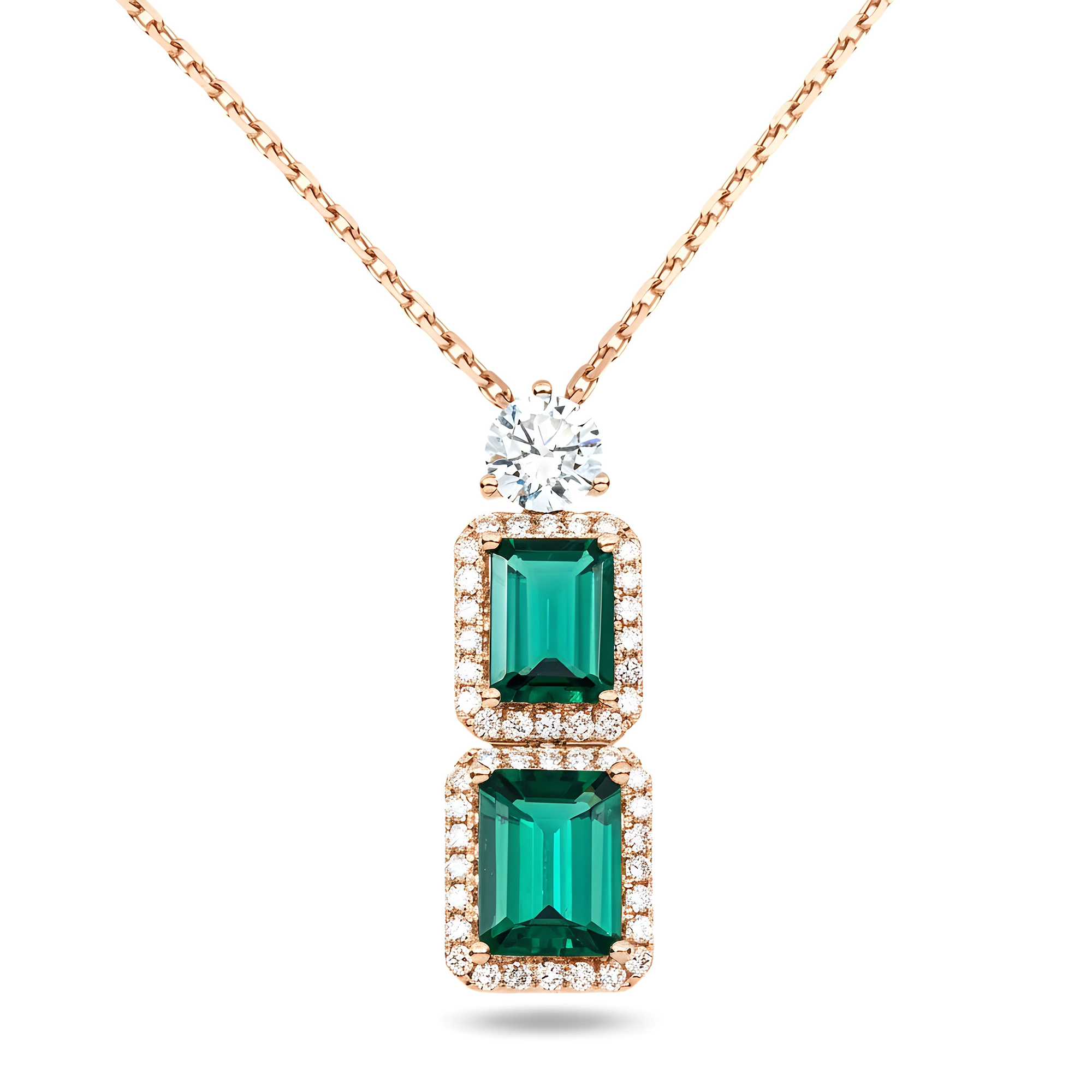 White Gold Emerald & Round Diamond Drop Necklace 3.94ct
