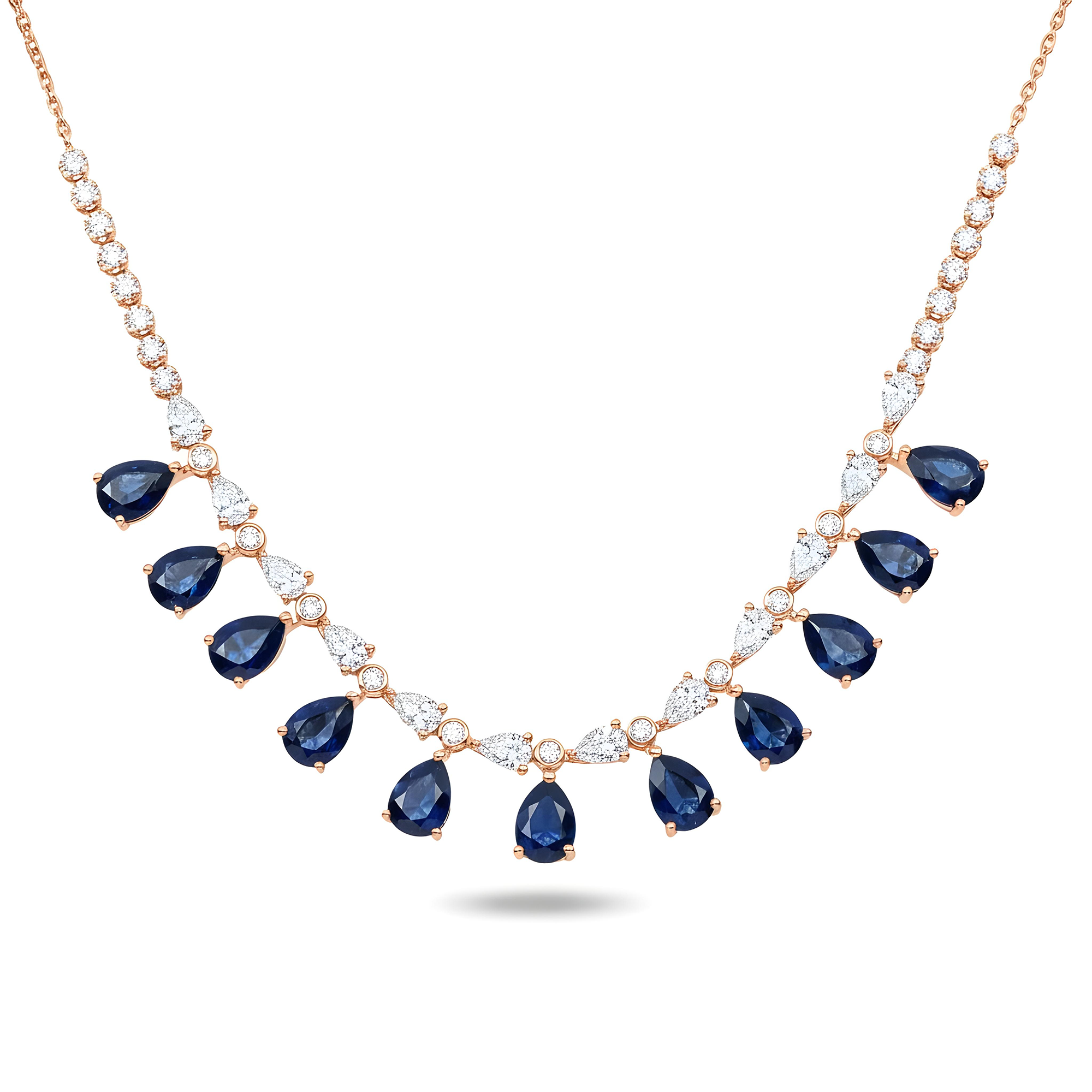 White Gold Pear Cut Sapphire & Diamond Necklace 13.18ct
