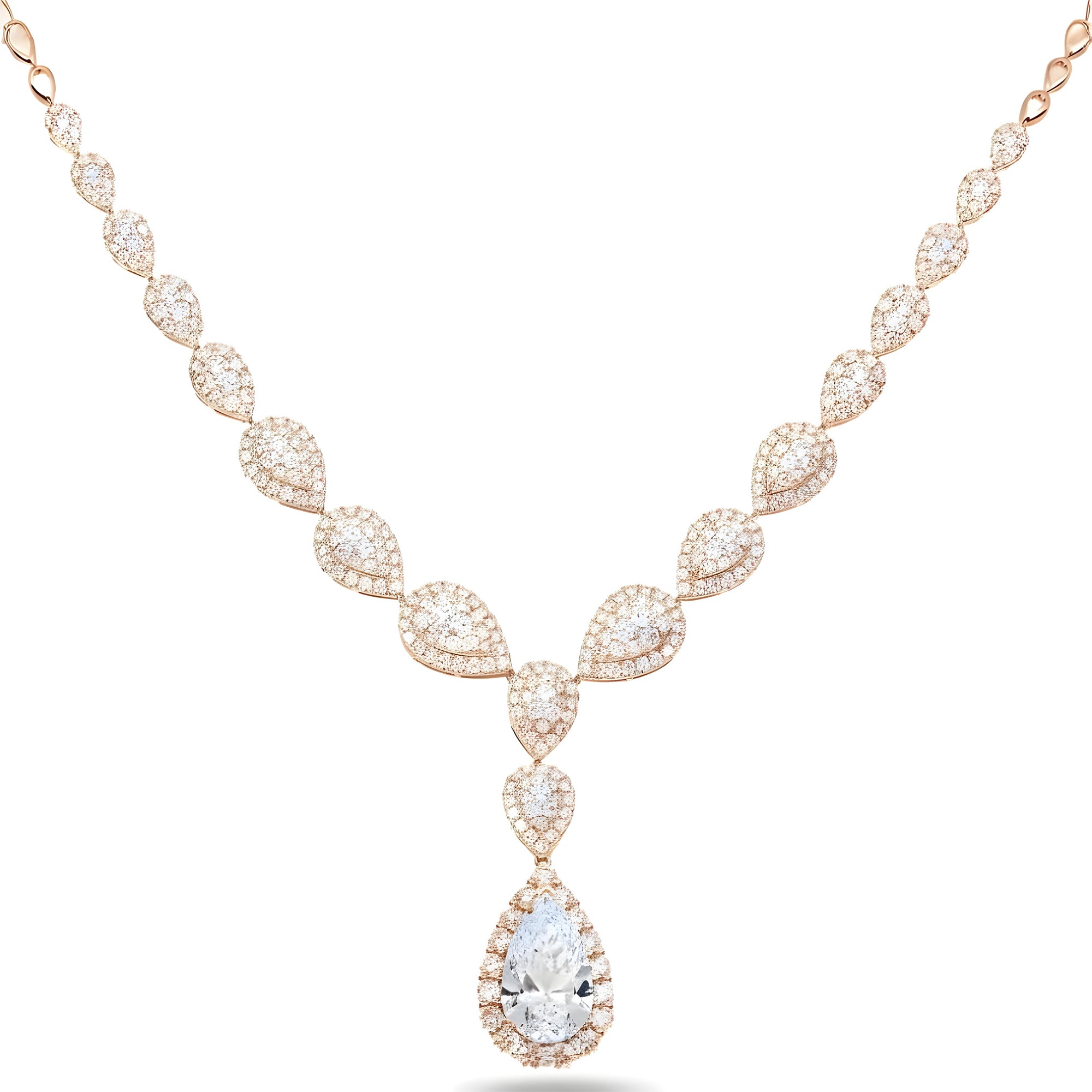 IGI 18K White Gold Round & Pear Cut Diamond Drop Necklace 12.34ct
