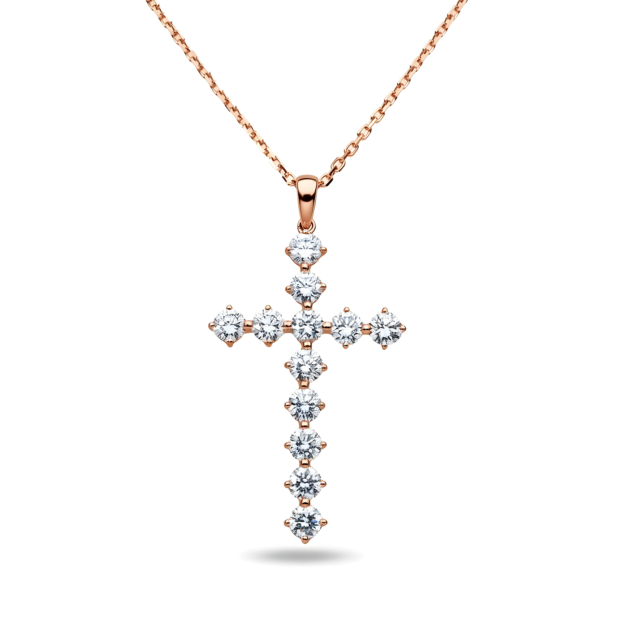 White Gold Round Diamond Cross Pendant & Chain Necklace 1.47ct