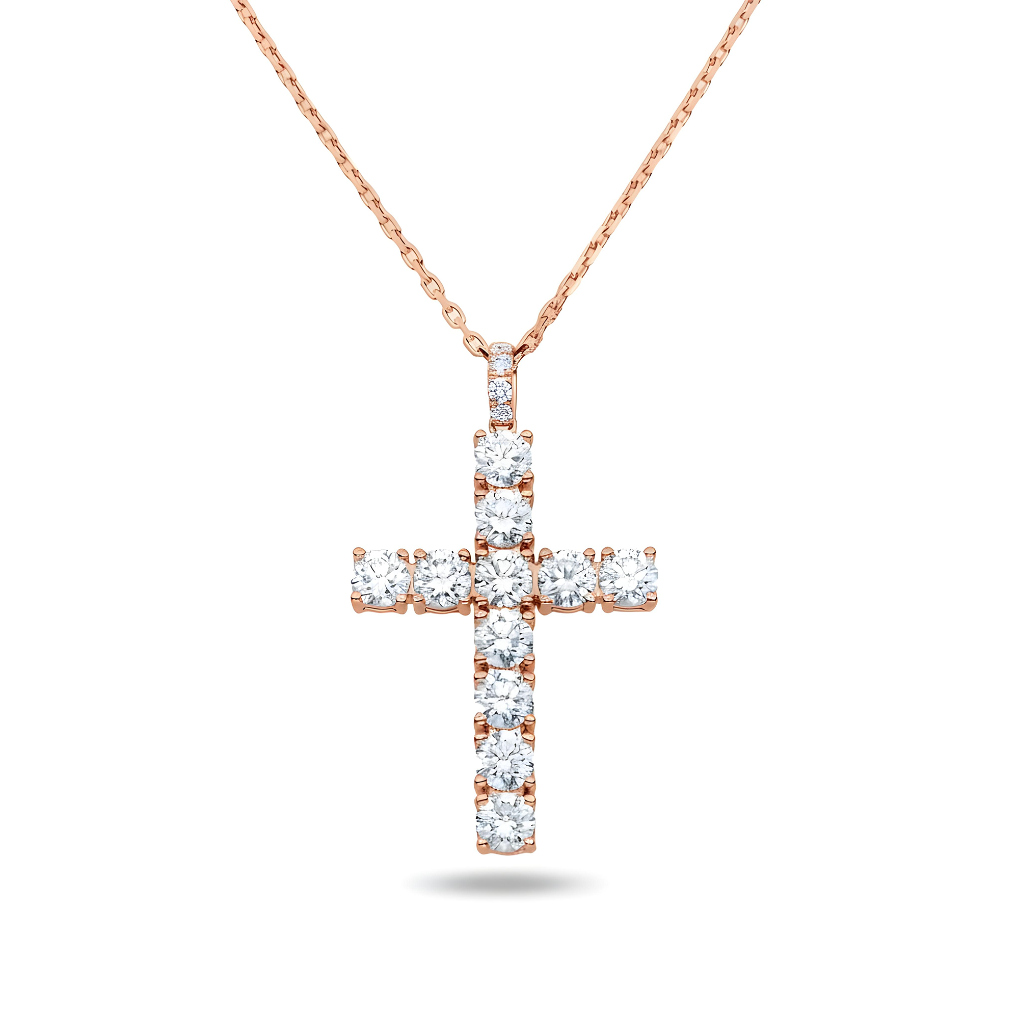 White Gold Round Diamond Cross Pendant & Chain Necklace 3.45ct