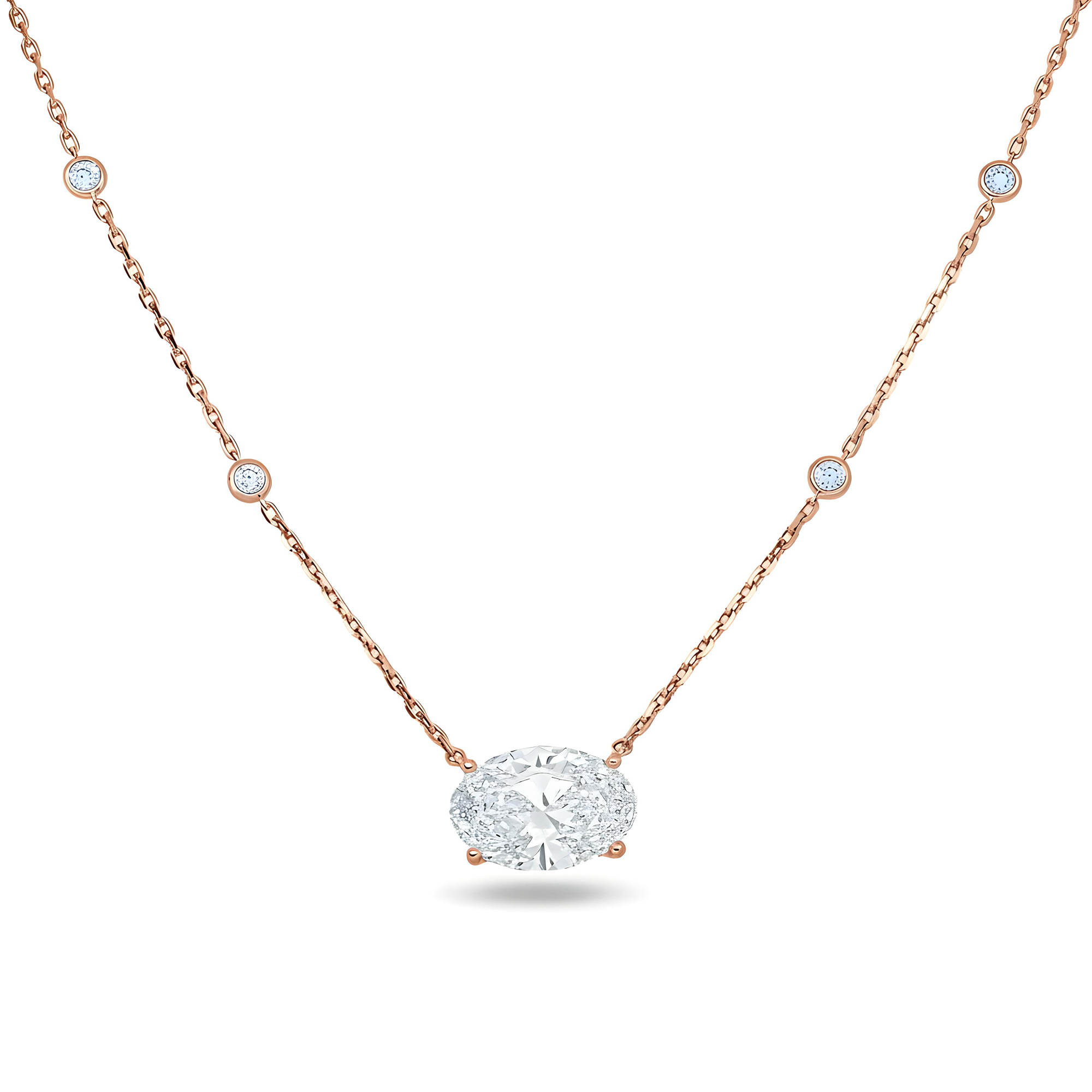 IGI 18K White Gold Oval Cut Diamond Necklace 5.43ctw