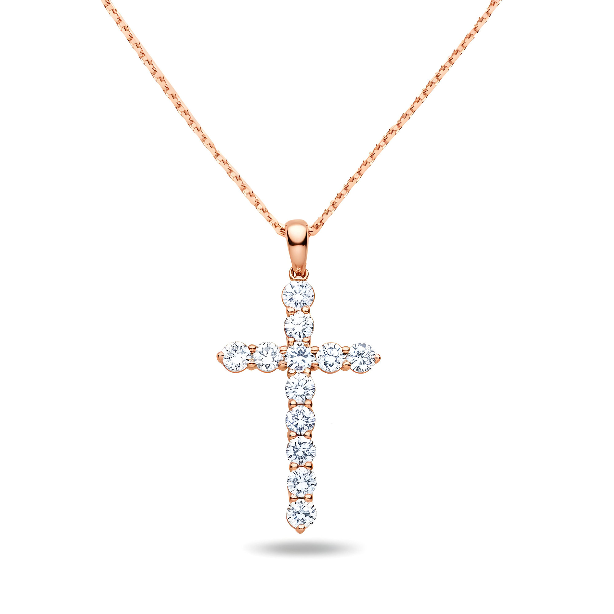 White Gold Round Diamond Cross Pendant & Chain Necklace 1.12ct