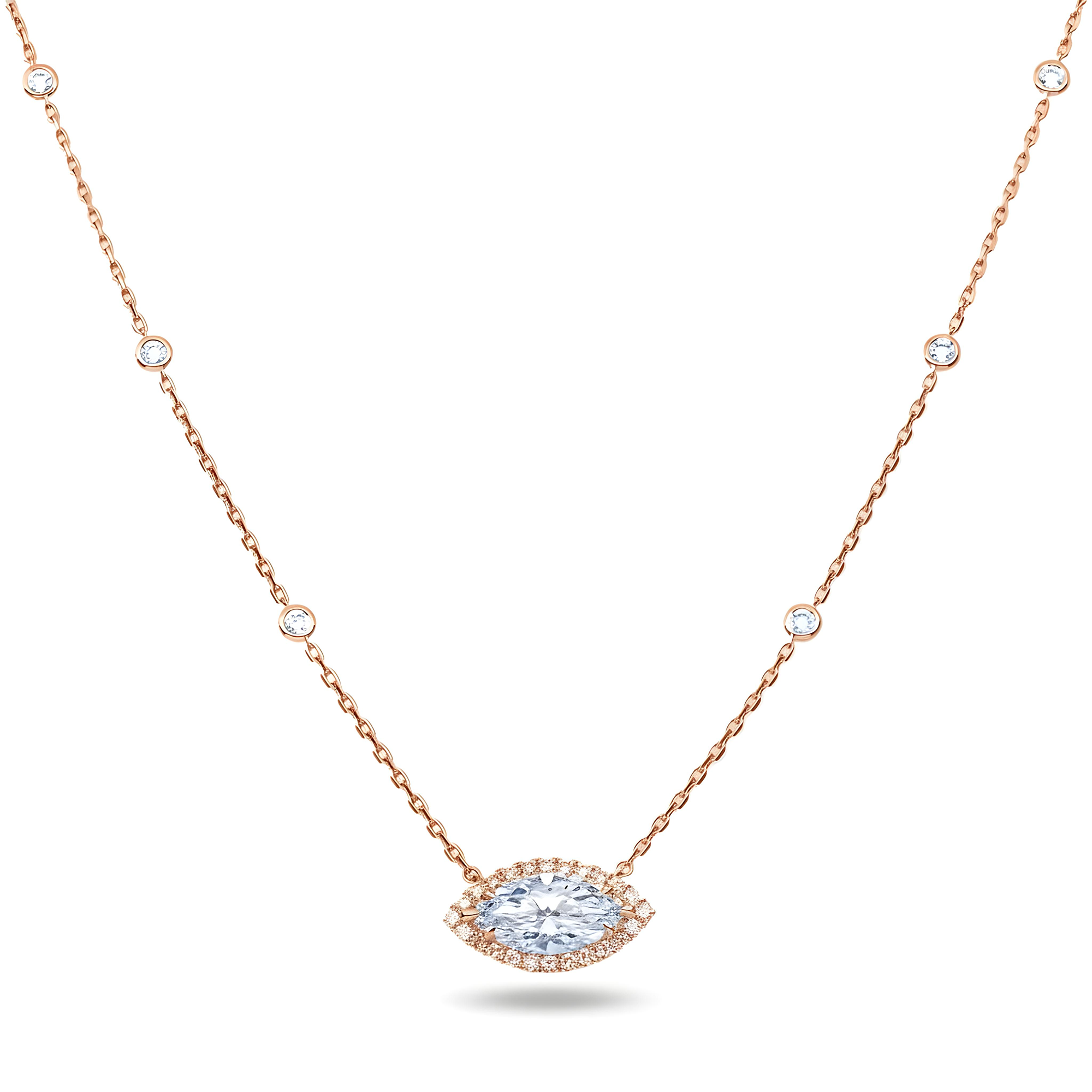 IGI 18K White Gold Round & Marquise Diamond Necklace 3.32ct