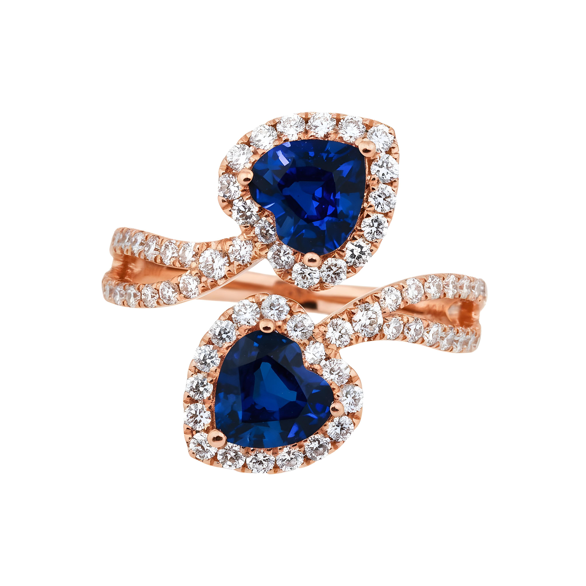 White Gold Heart Cut Sapphire & Round Diamond Ring