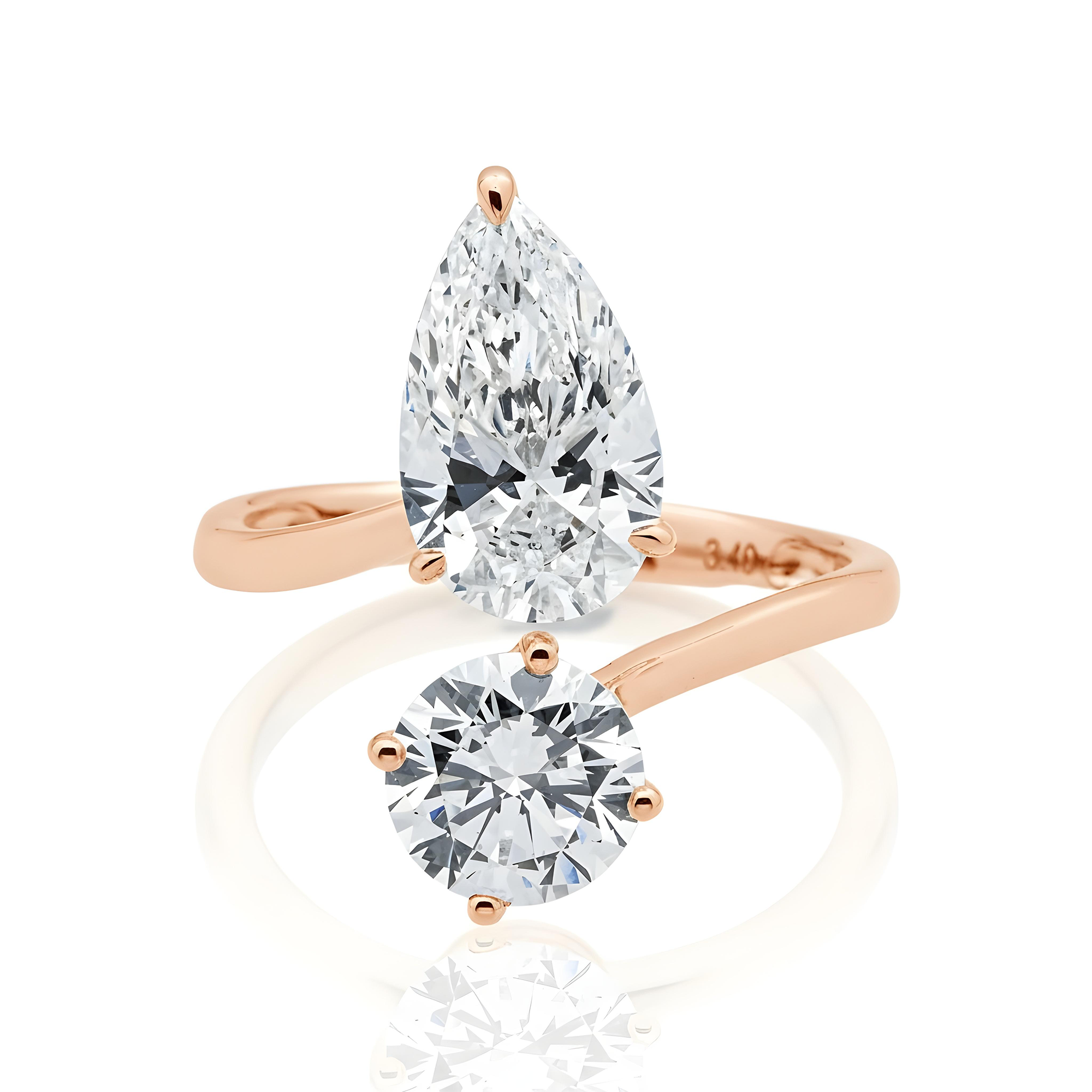 White Gold Round & Pear Cut Wrap Ring 3.40ct