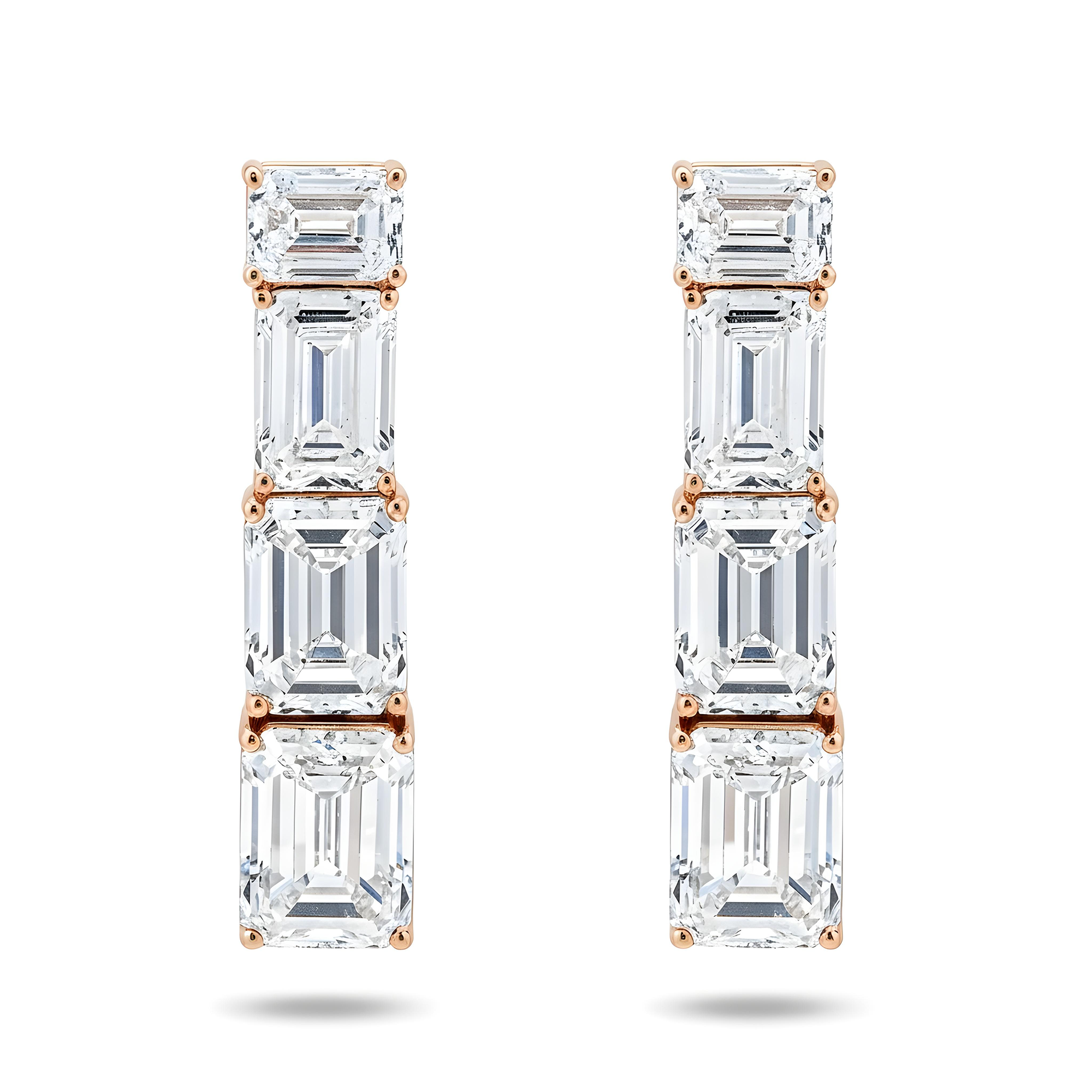 IGI Platinum Emerald Cut Diamond Drop Earrings 40.13ctw