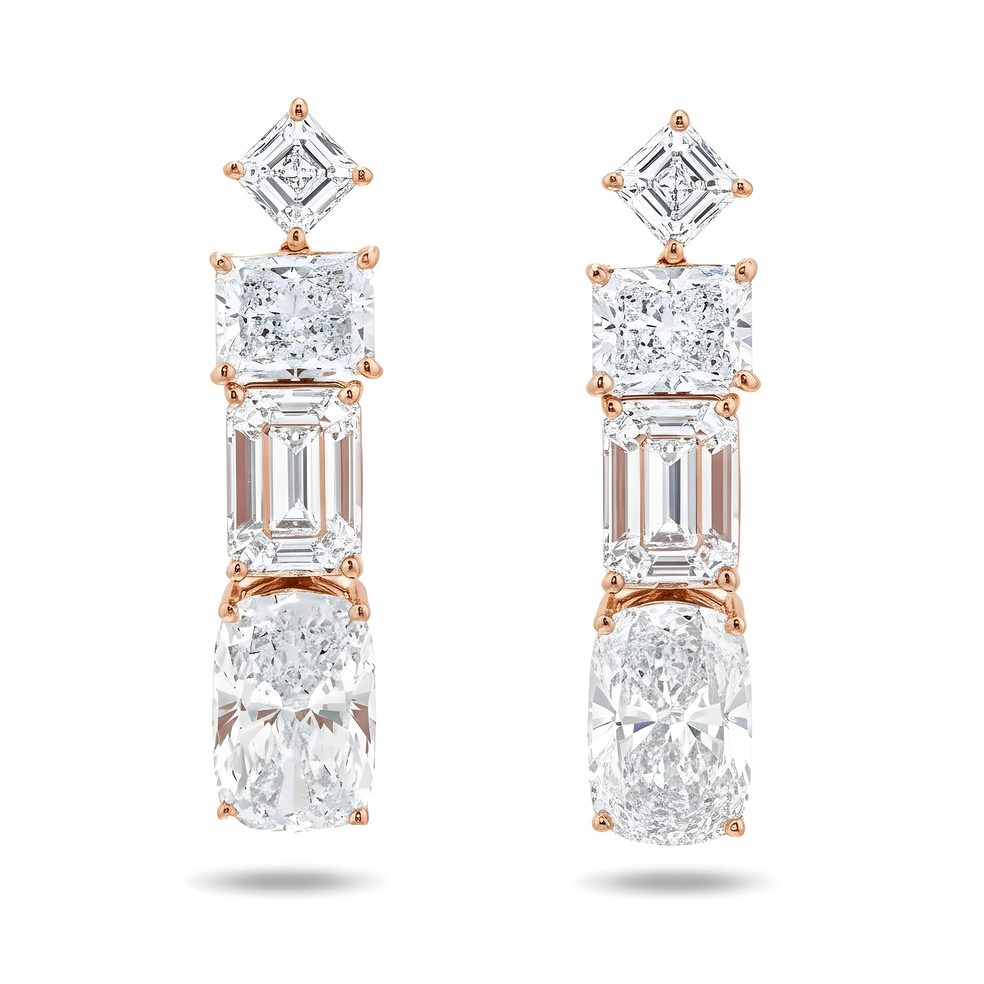 IGI Platinum Emerald & Cushion Cut Diamond Drop Earrings 27.61ctw