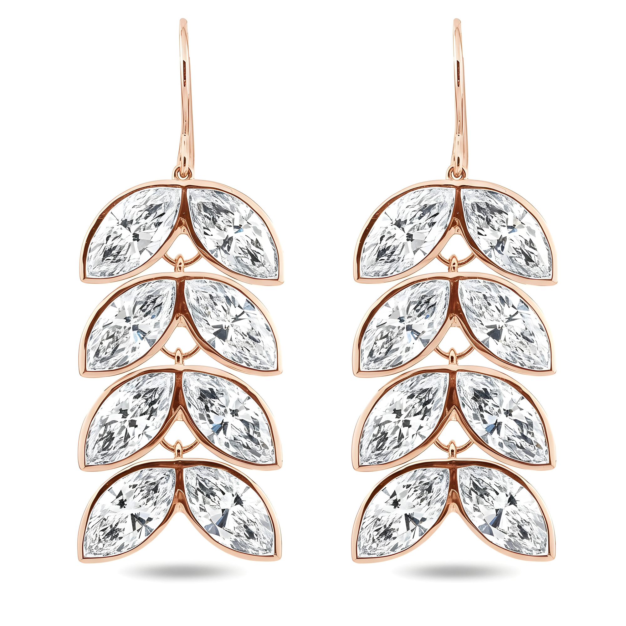 14K White Gold Cascading Petal Diamond Drop Earrings 16.69ctw