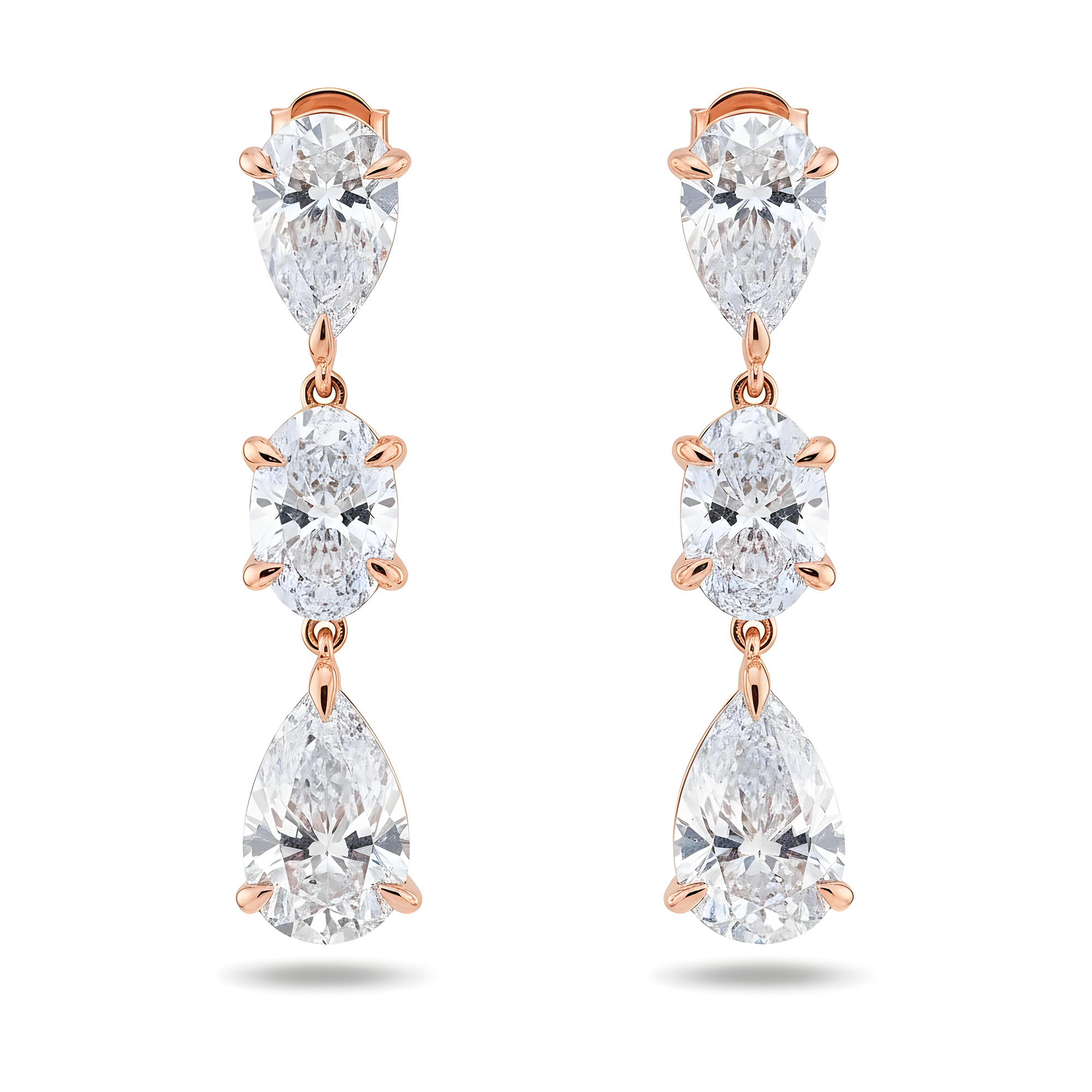 14K White Gold Pear & Oval Cut Diamond Drop Earrings 7.30ctw