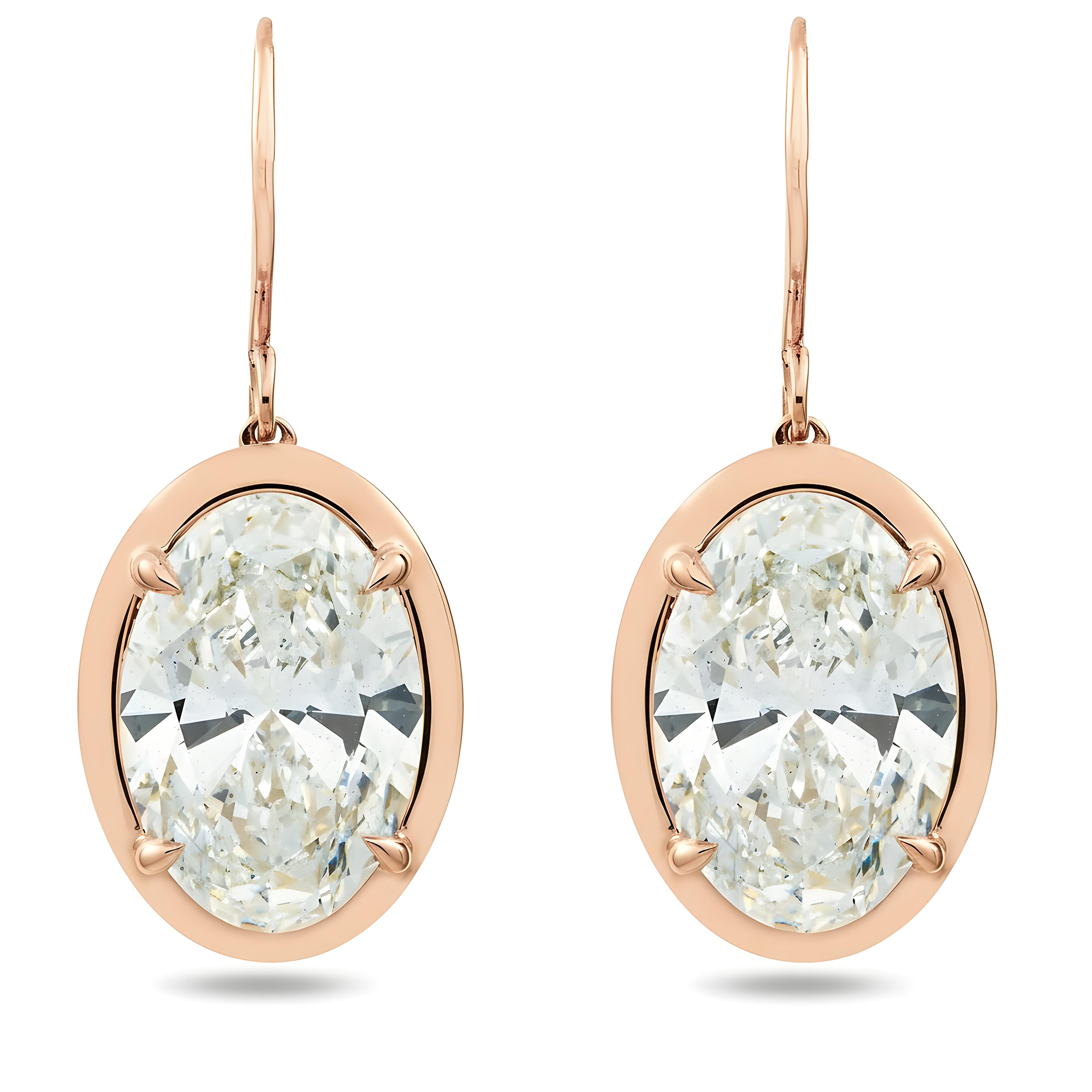 14K Yellow Gold Solitaire Bezel Set Oval Diamond Drop Earrings 10.12ctw