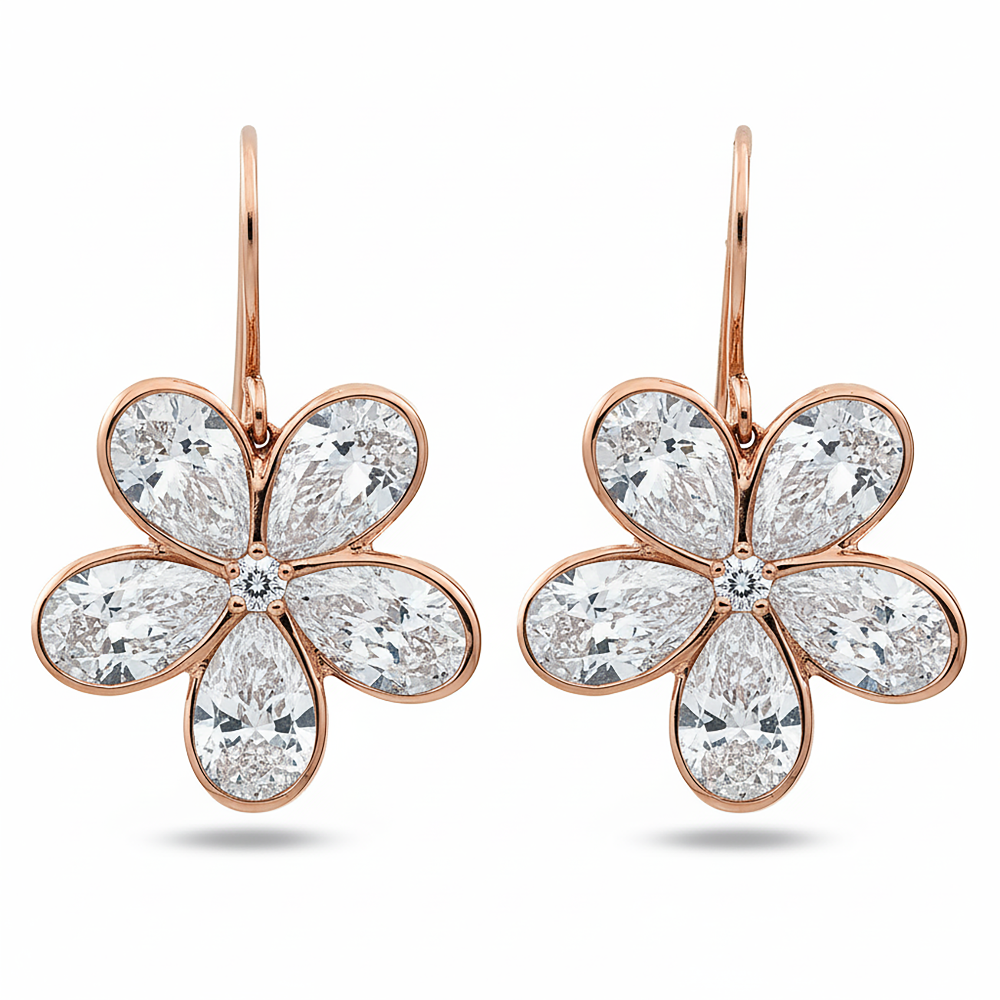 14K Yellow Gold Bezel Set Oval Cut Flower Drop Earrings 10.40ctw