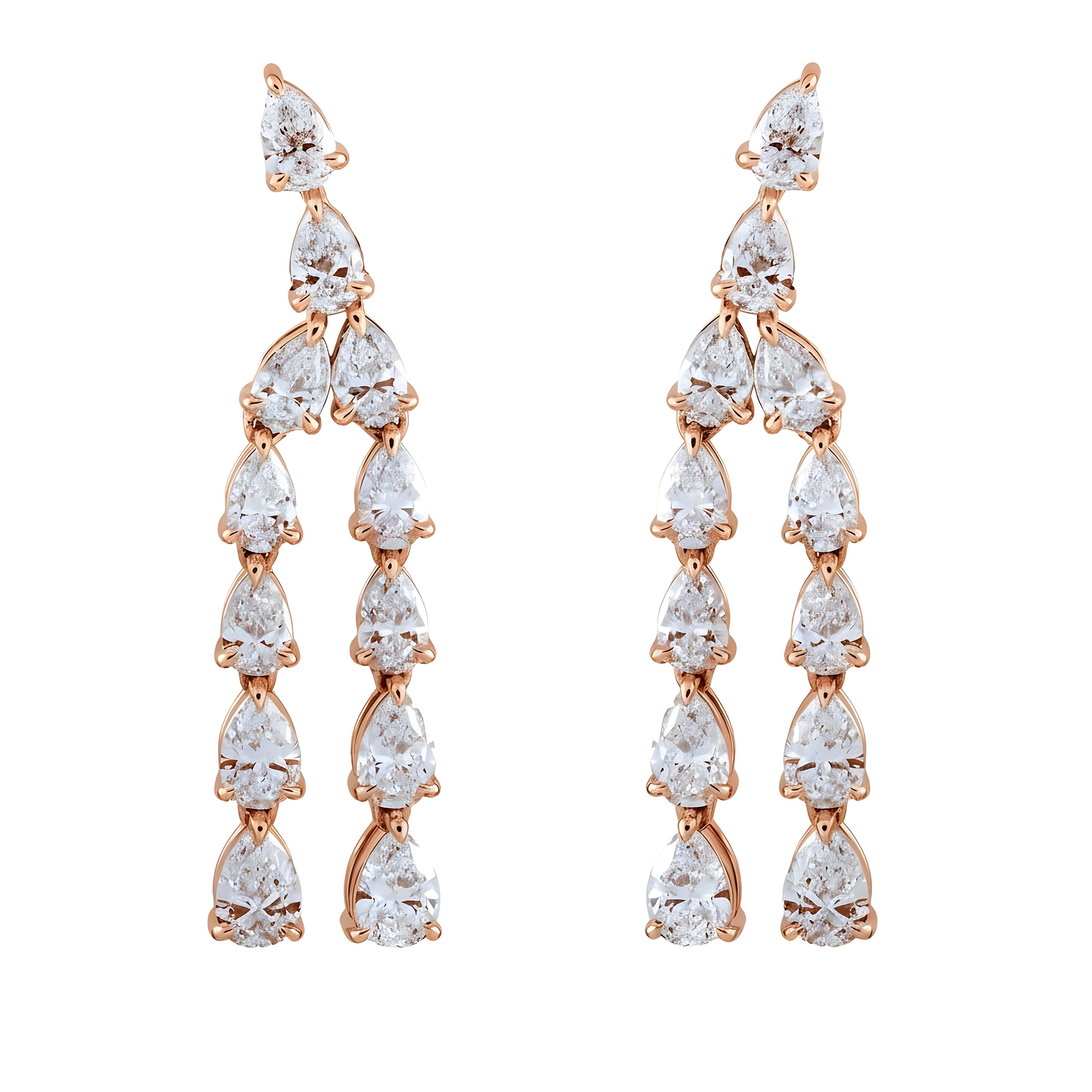 14K White Gold Two-Teir Pear Cut Diamond Drop Earrings 7.47ctw