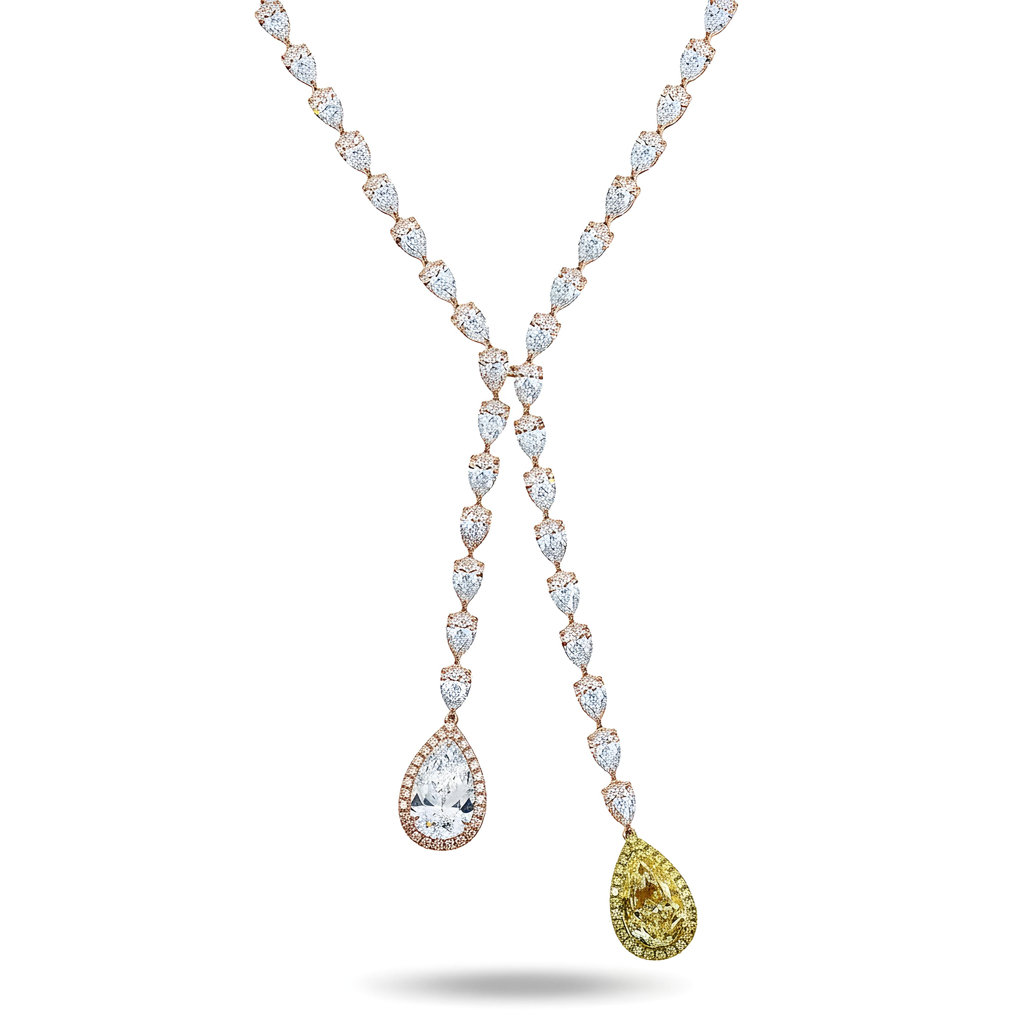 IGI 18K White Gold Pear Cut FIY Diamond Drop Necklace 41.84ct