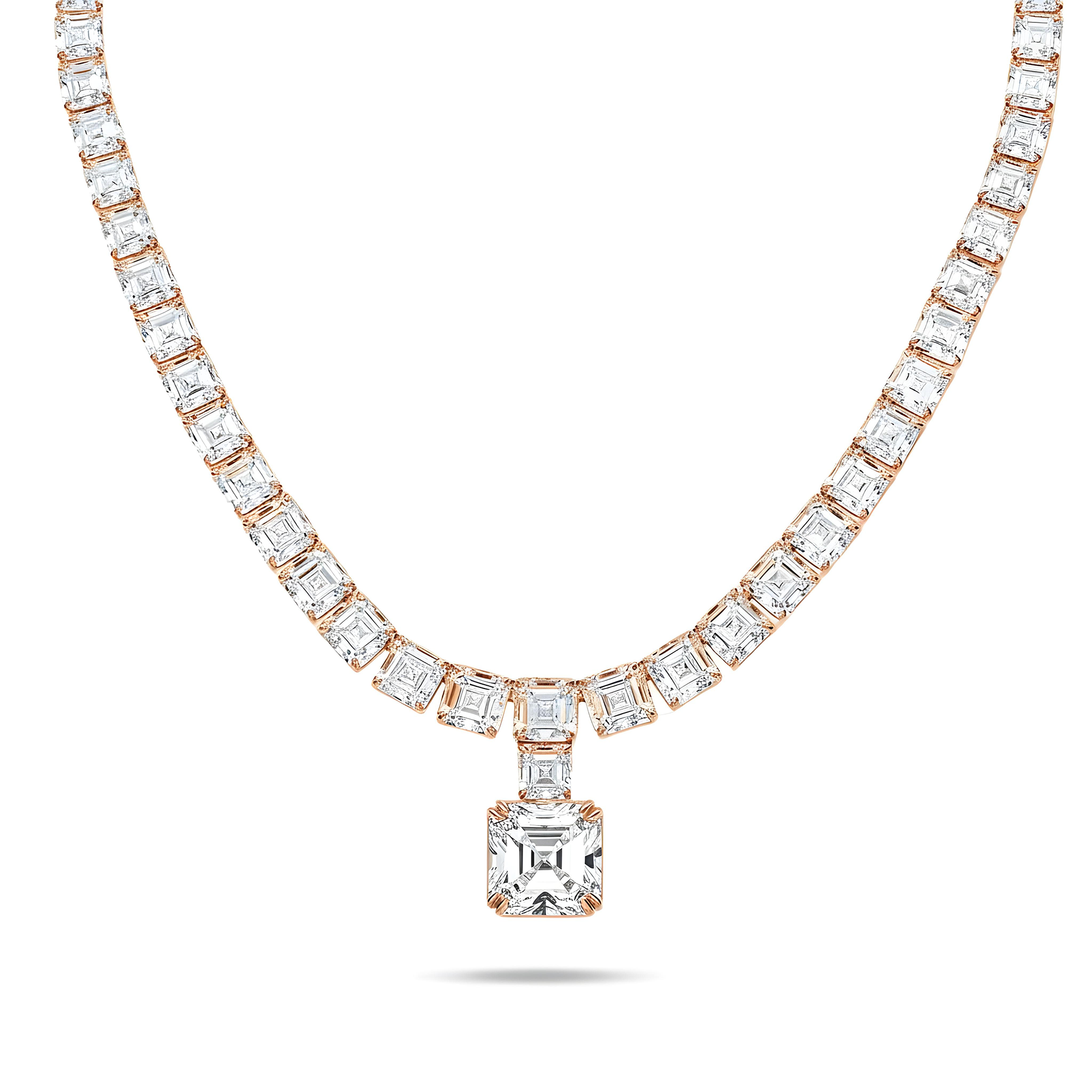 IGI 18K White Gold Full Asscher Cut Diamond Drop Necklace 138.23ct