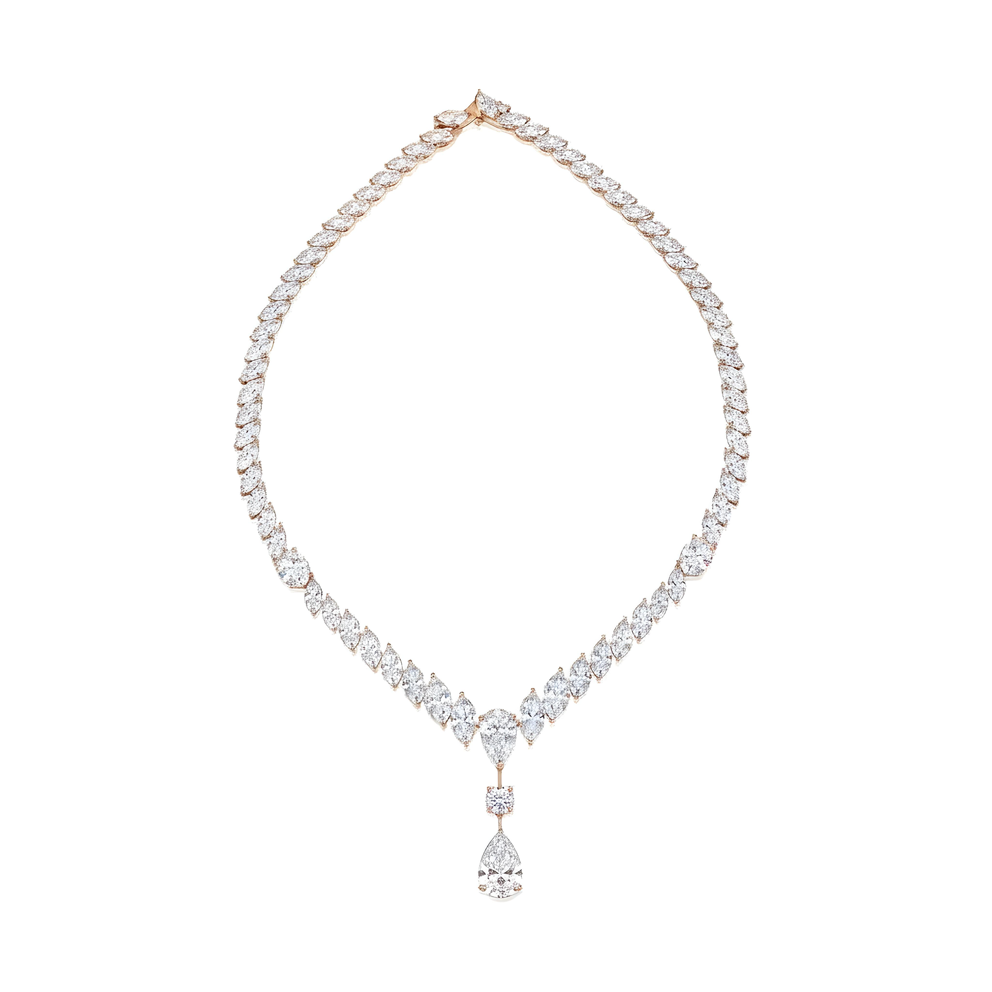 18K White Gold Marquise Cut Diamond Drop Necklace 54.01ct