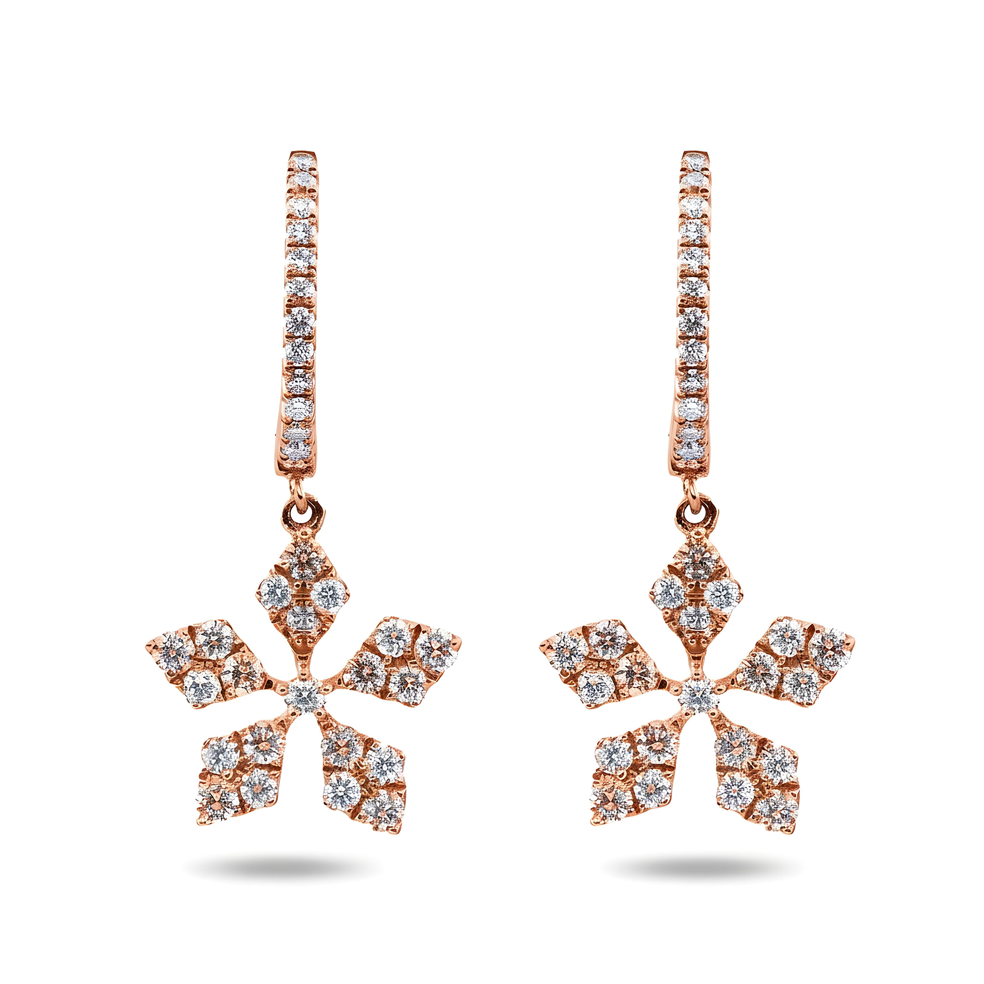 18K White Gold Round Diamond Peite Flower Drop Earrings 2.93ctw