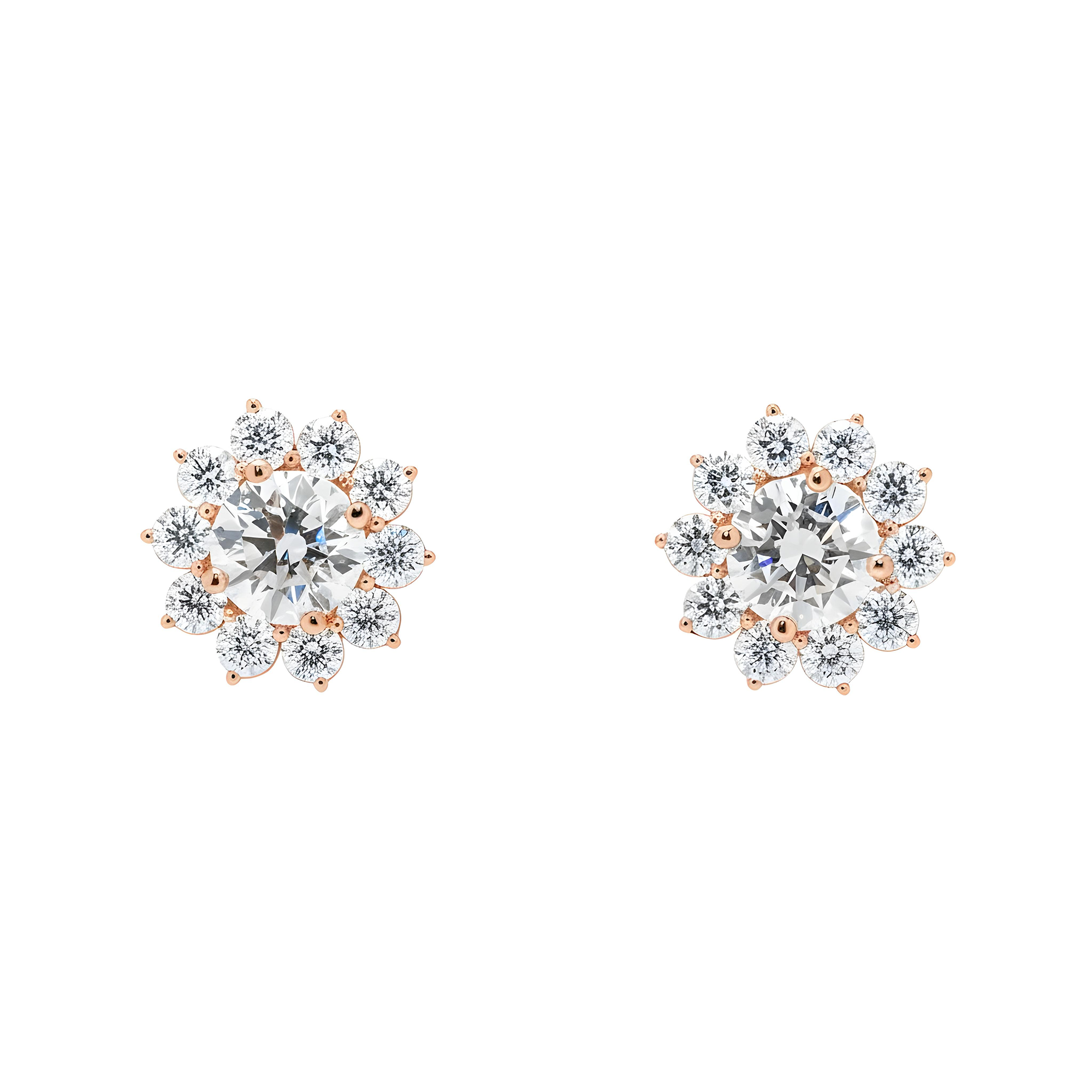 IGI 18K White Gold Round Diamond Sun Stud Earrings 3.60ctw