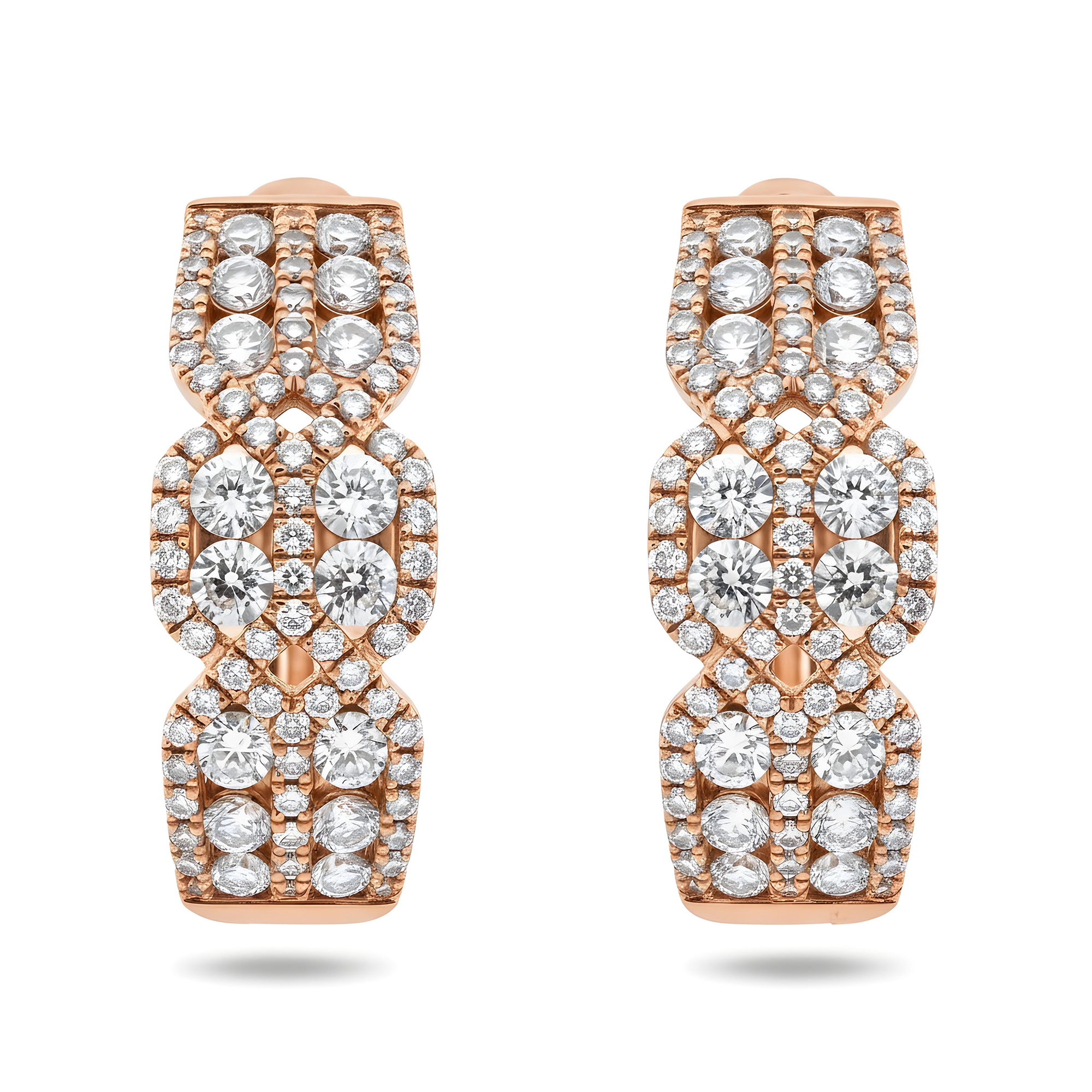 18K White Gold Detailed Round Diamond Hoop Earrings 1.45ct