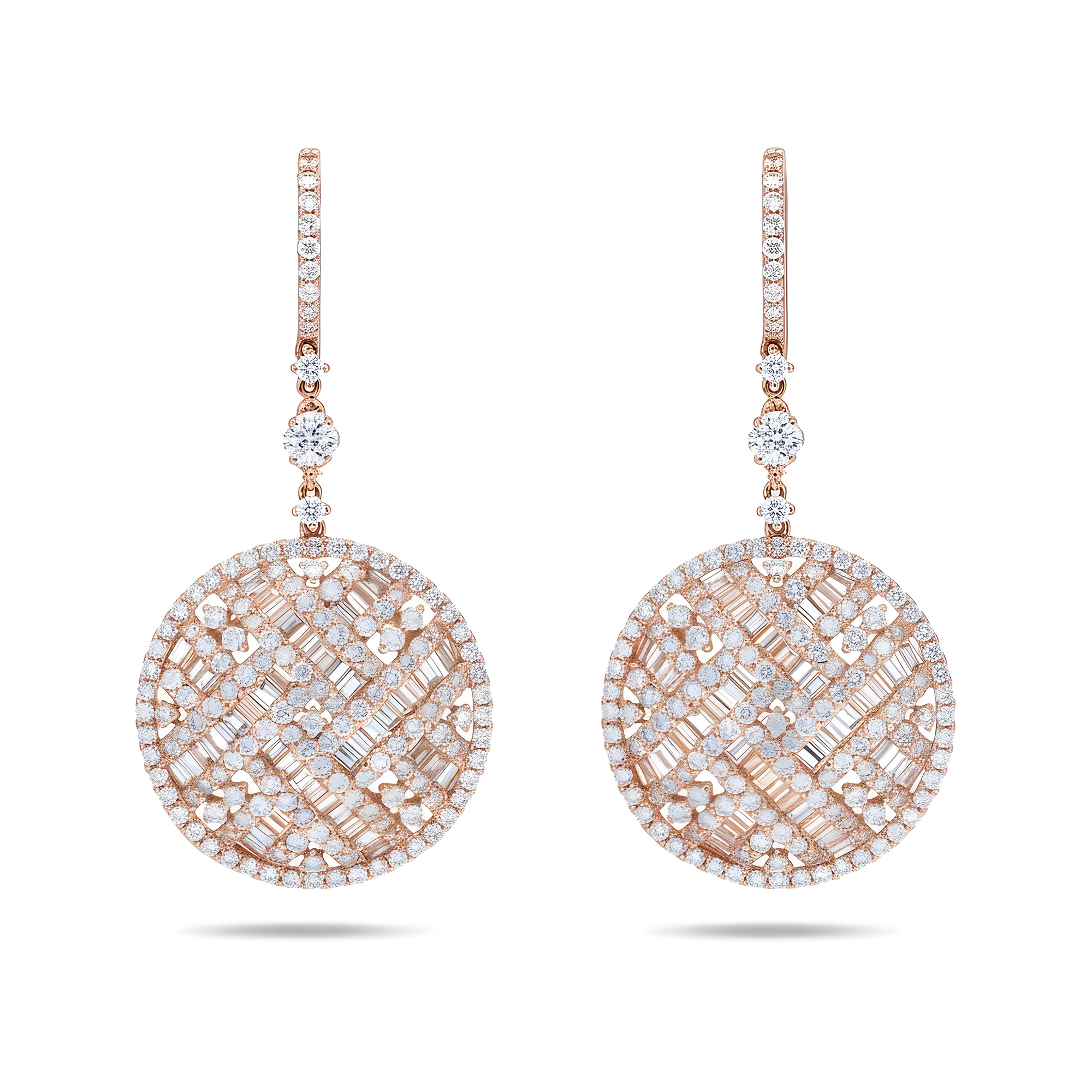 18K White Gold Diamond Circle Drop Earrings 6.67ctw