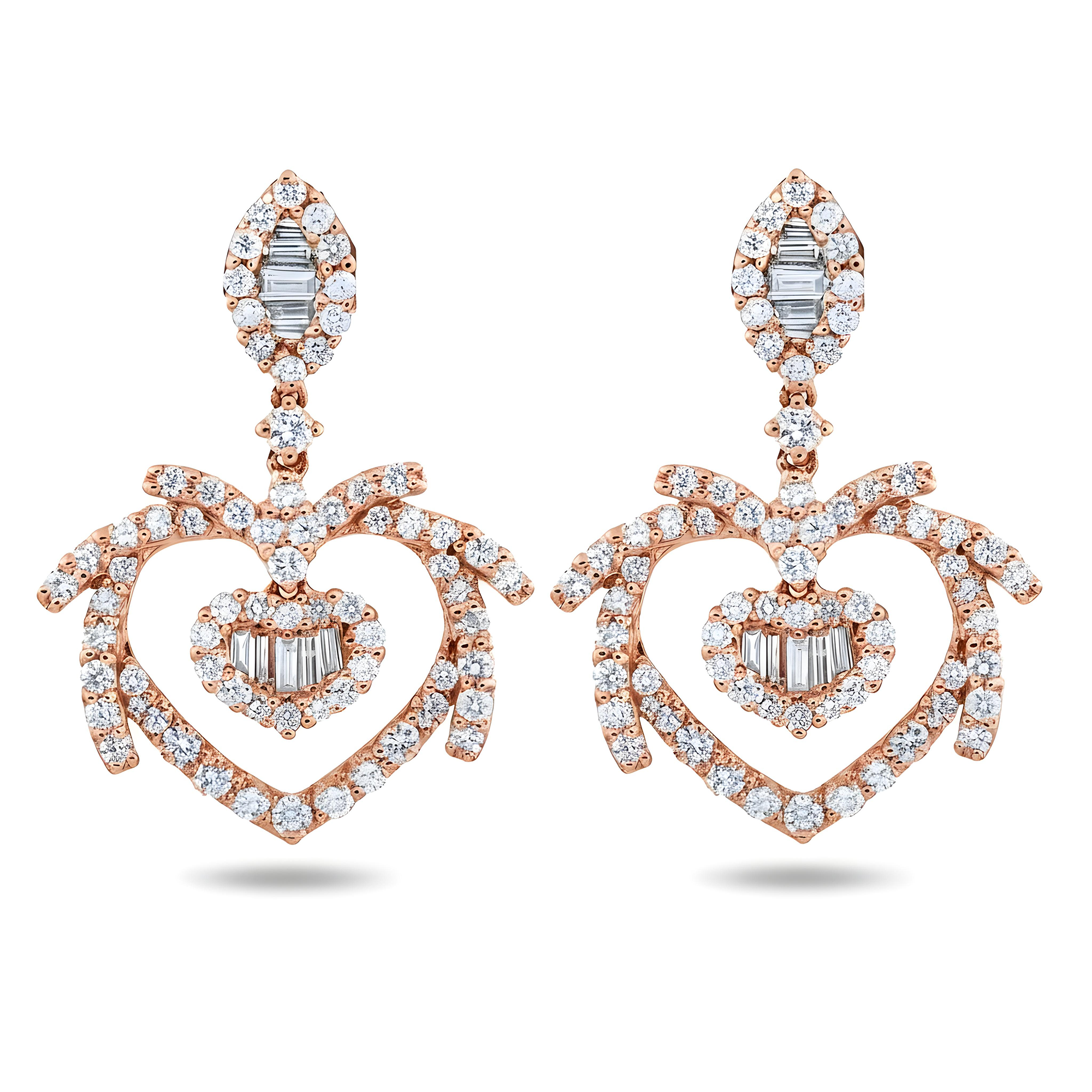 18K White Gold "Tough Love" Diamond Heart Drop Earrings 2.37ctw