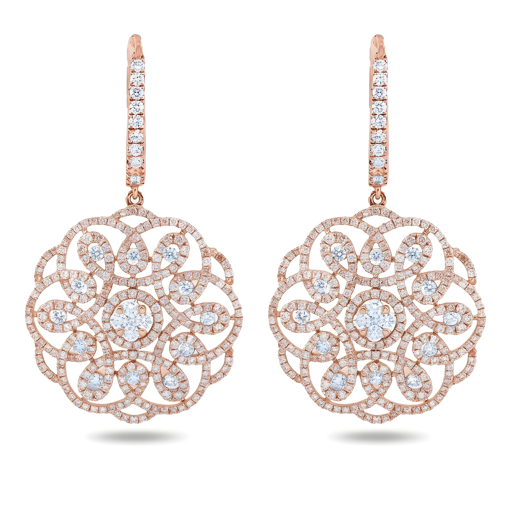 18K White Gold Eternal Garden Round Diamond Drop Earrings 2.42ctw