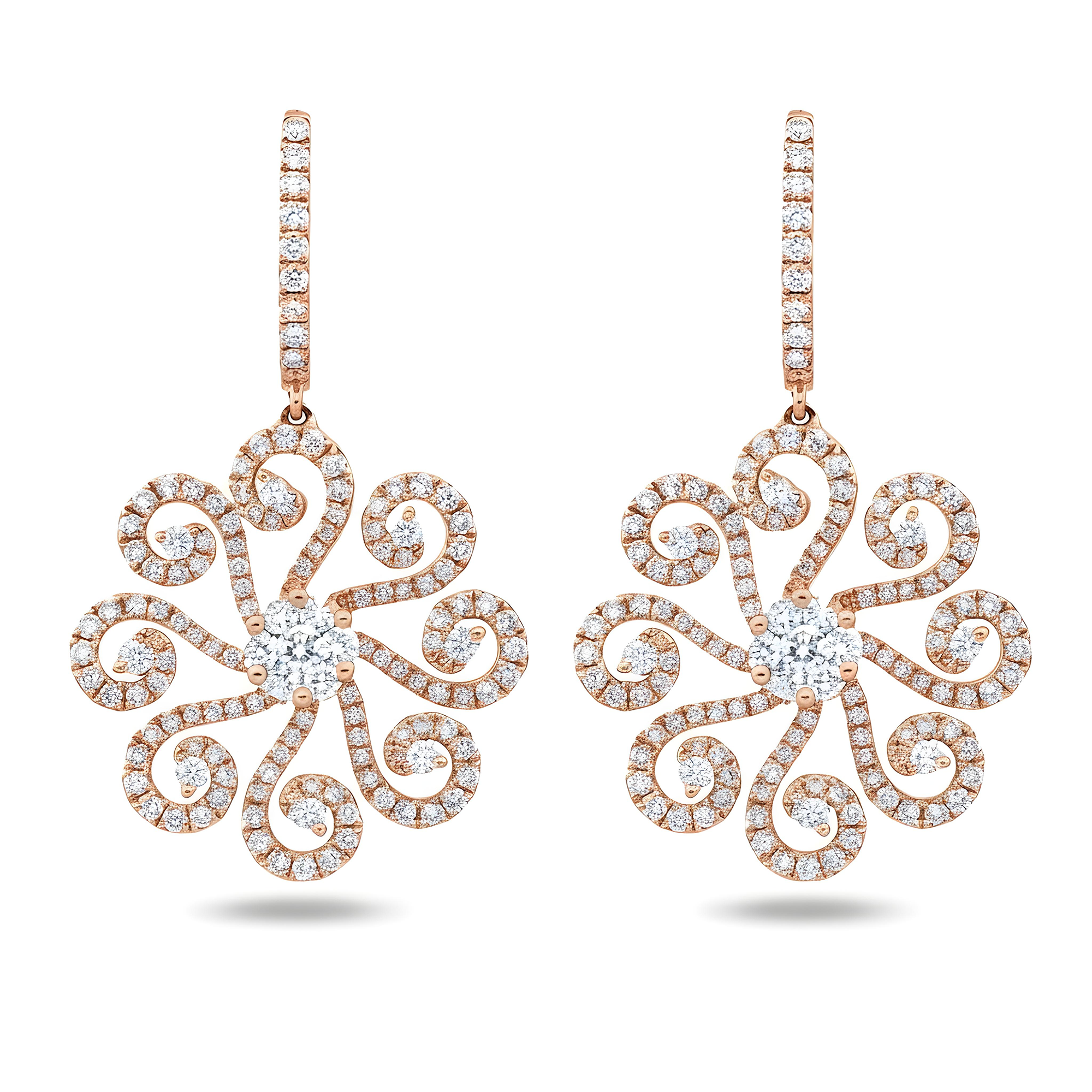 18K White Gold Round Diamond Pinwheel Drop Earrings 6.93ctw