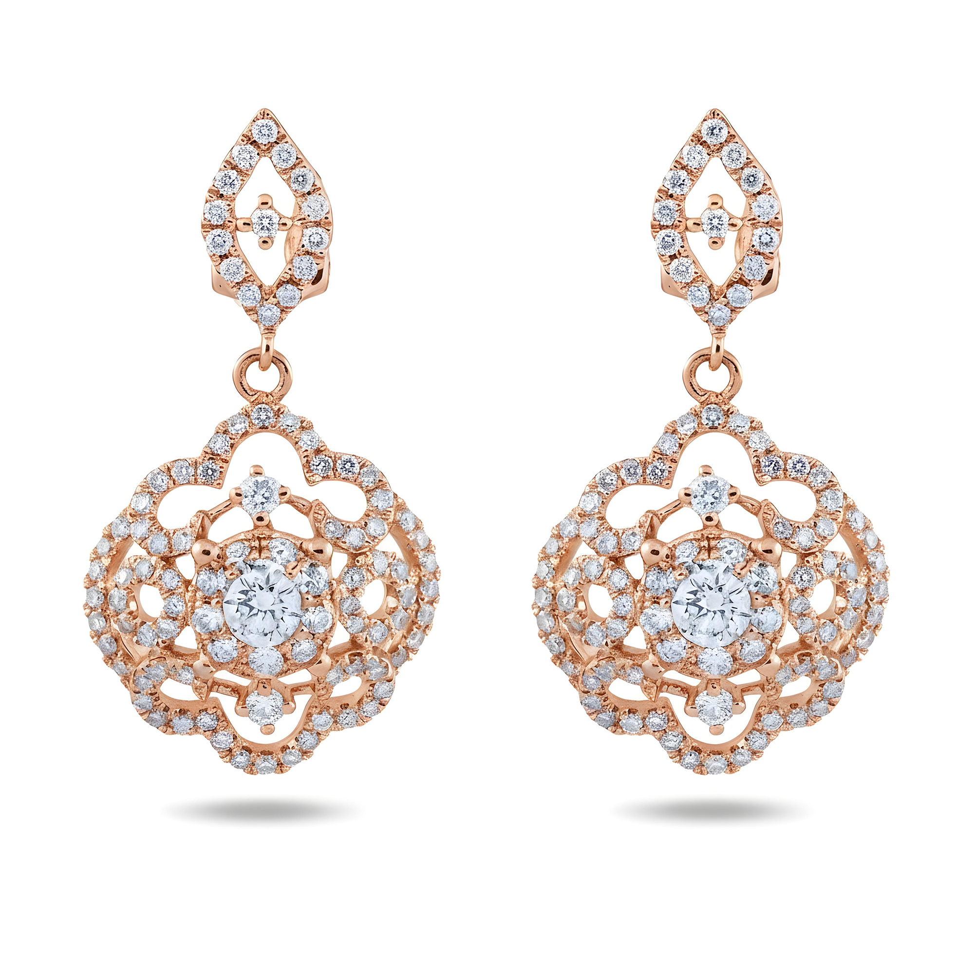 14K White Gold Round Diamond Flower Drop Earrings 2.21ctw