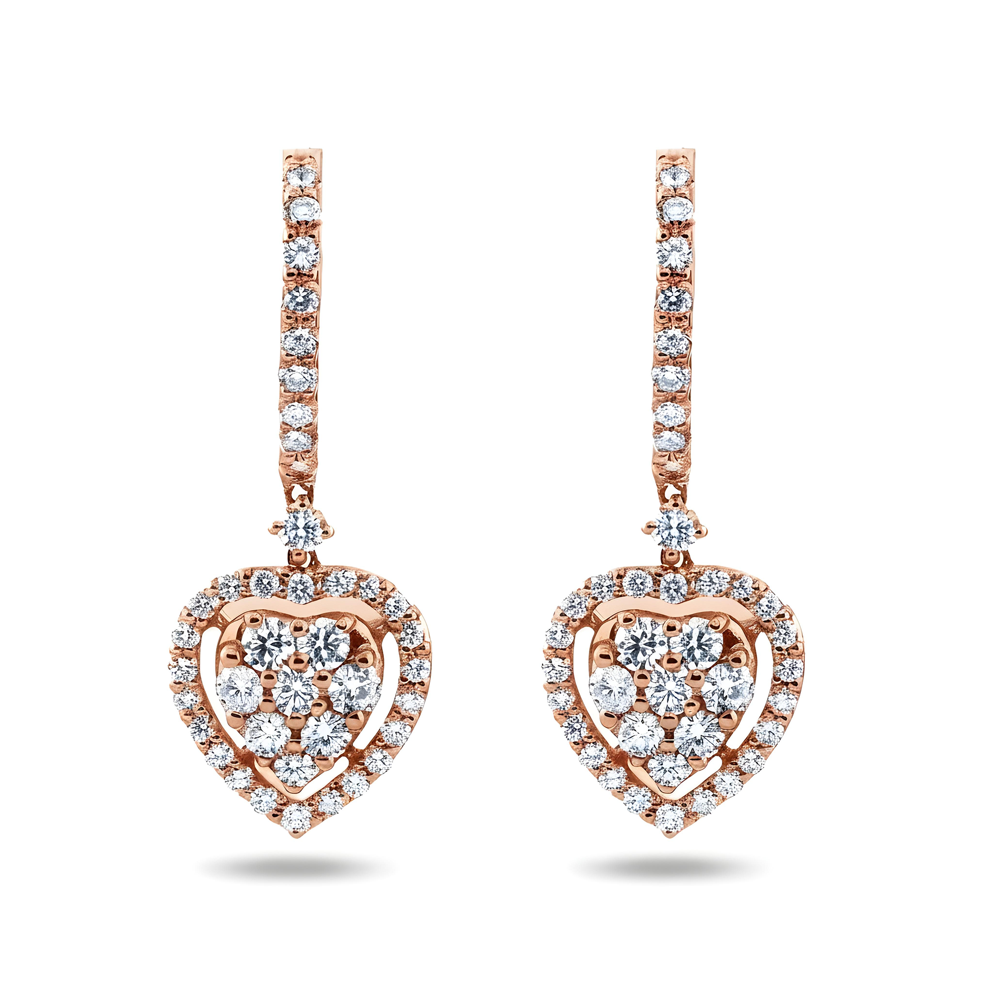 18K White Gold Round Diamond Heart Drop Earrings 1.82ctw