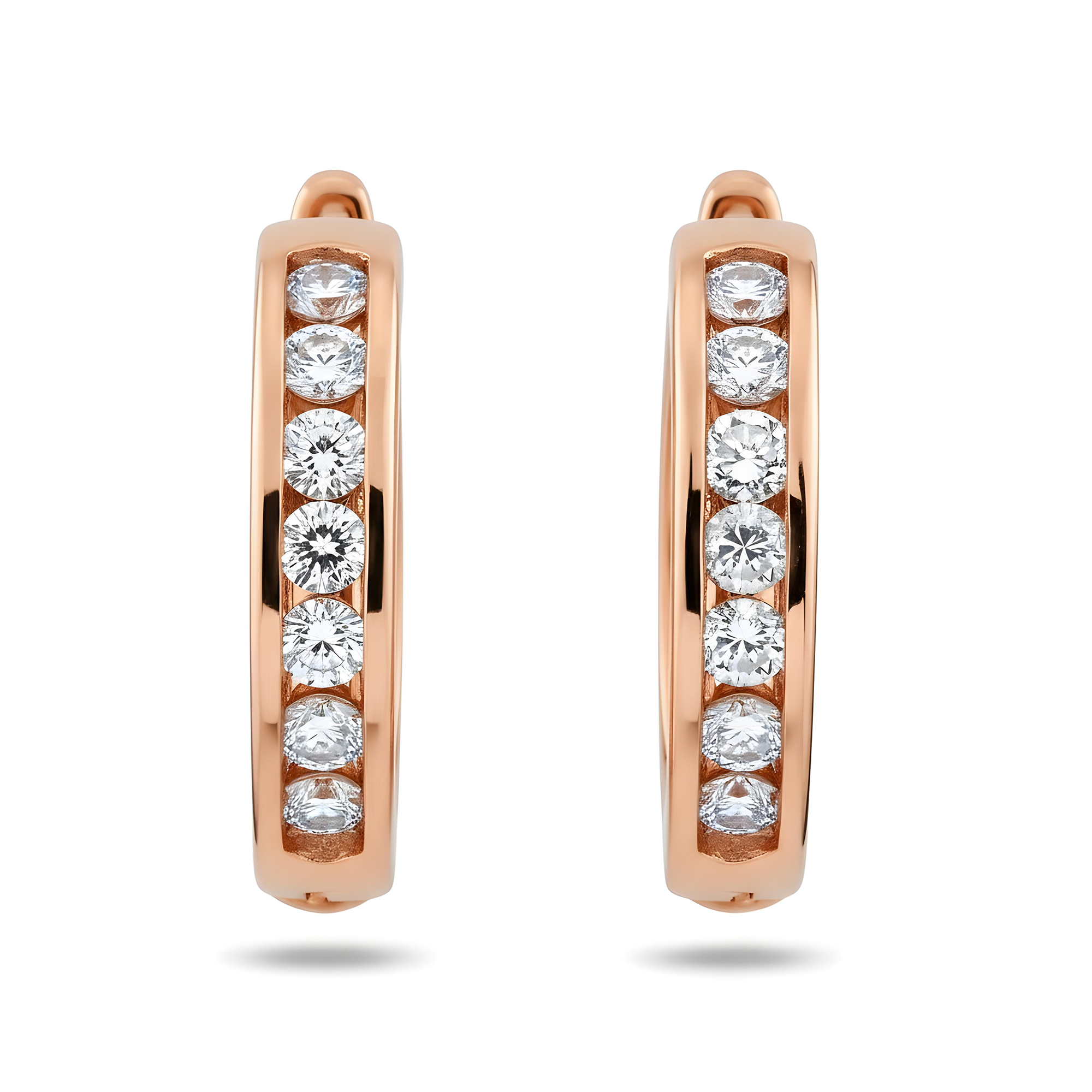 14K White Gold Channel Set Round Diamond Hoop Earrings 0.75ctw