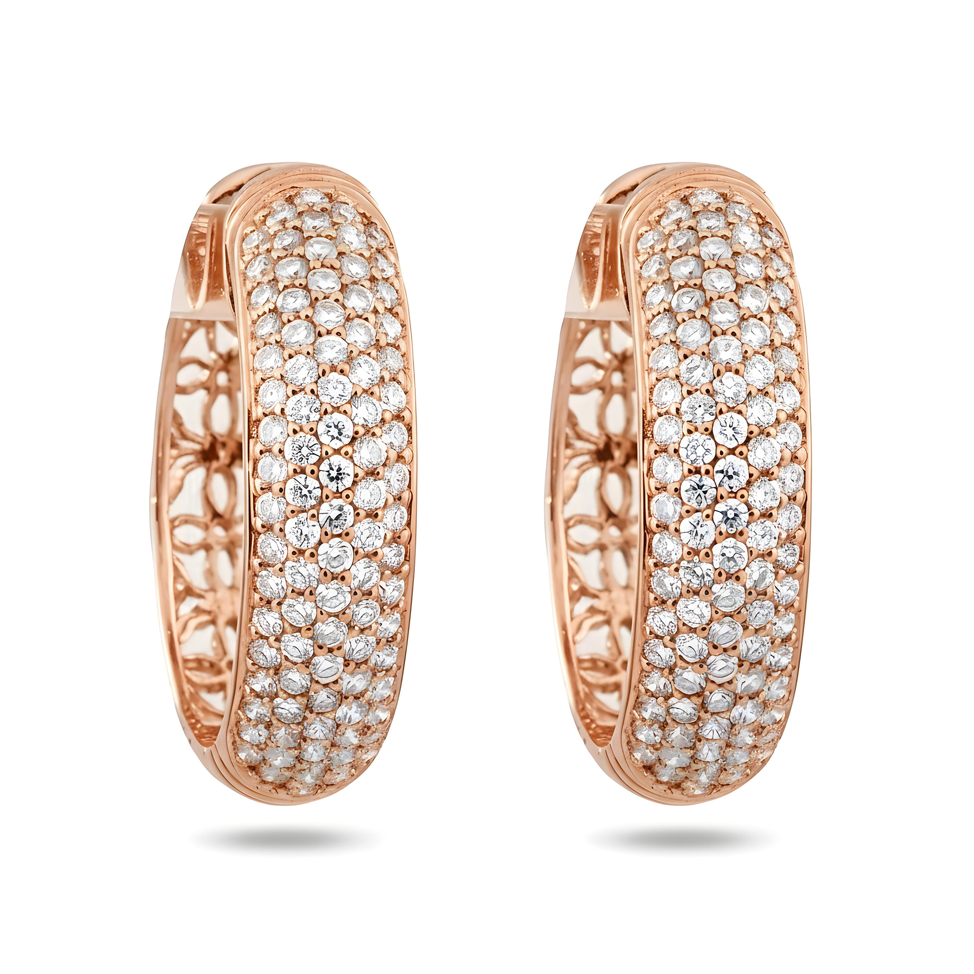 18K White Gold Round Pave Diamond Hoop Earrings12.0ctw