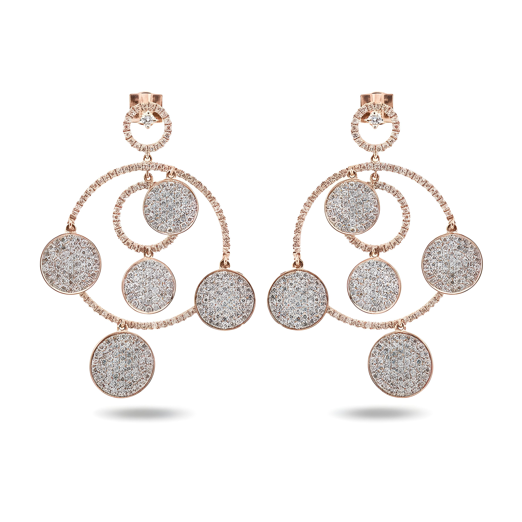 14K White Gold 8 Circle Round Diamond Drop Earrings 3.96ctw