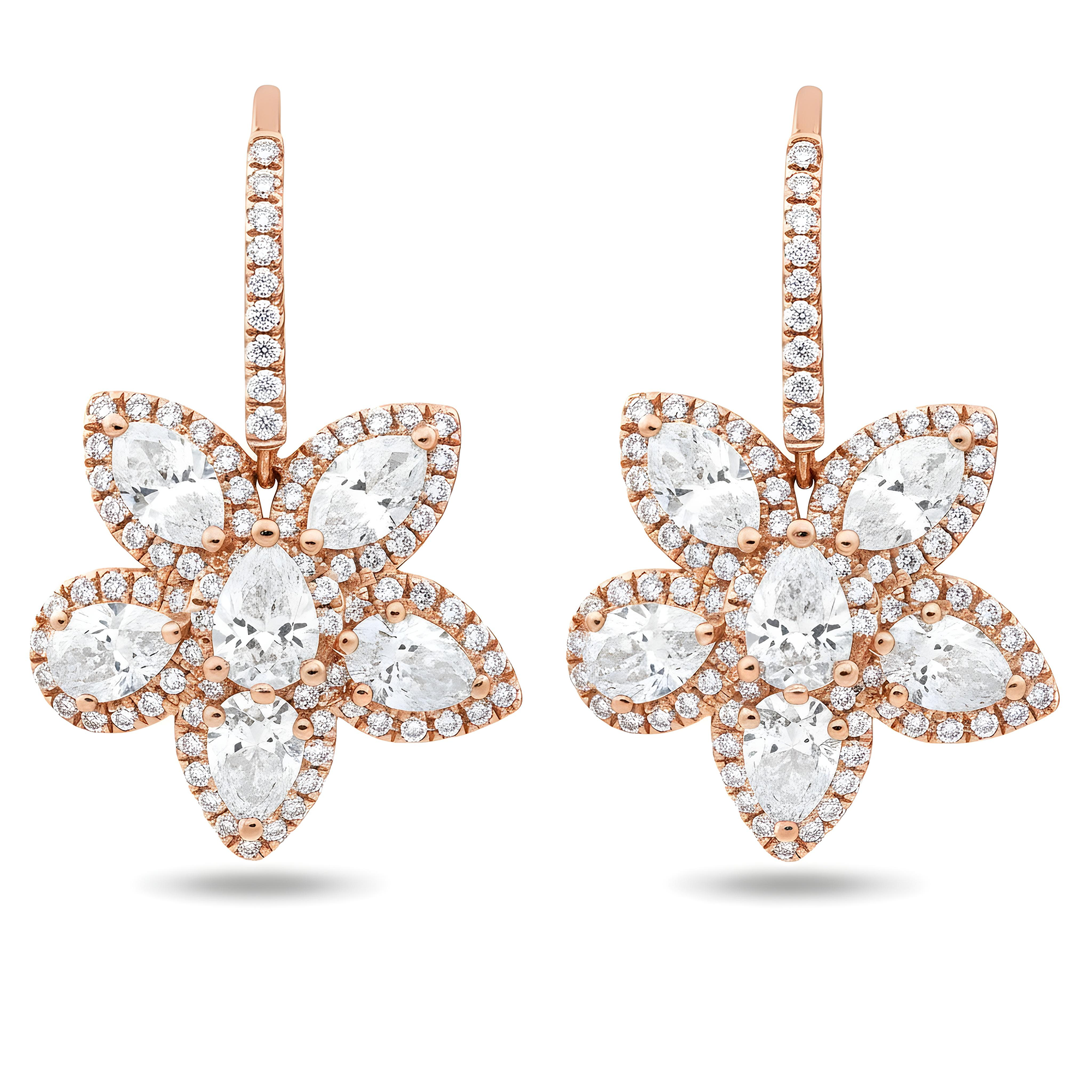 18K White Gold Flower Diamond Drop Earrings 5.21ctw