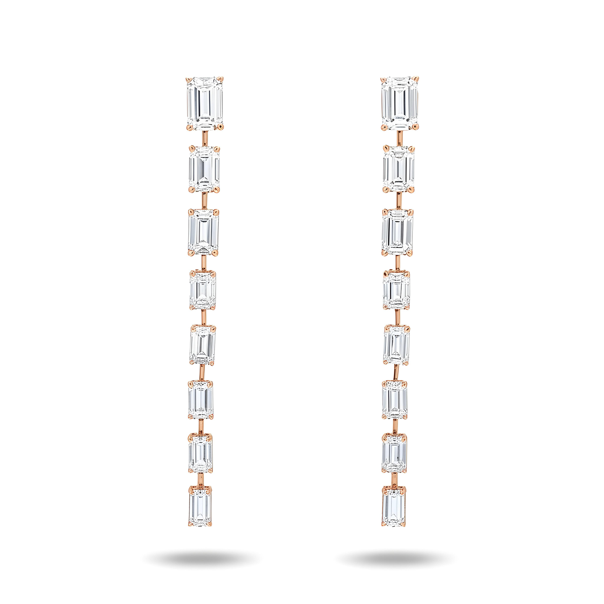 14K White Gold Emerald Cut Diamond Graduated Drop Earrings 13.54ctw