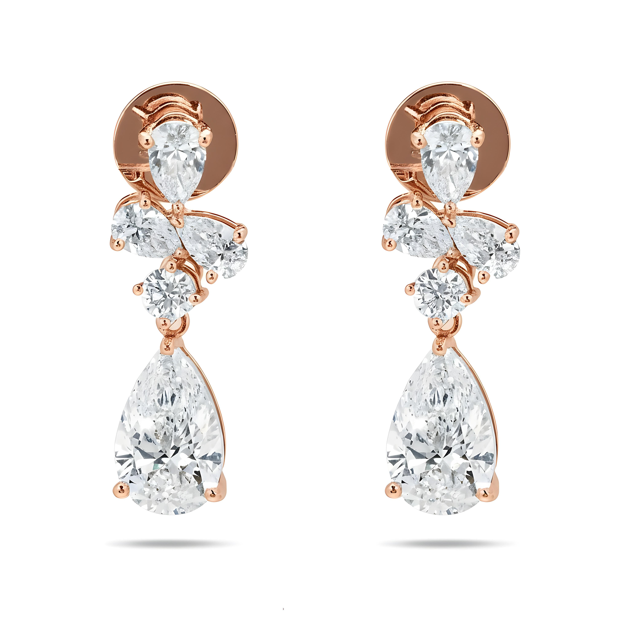 18K White Gold Pear & Round Cut Diamond Drop Earrings 14.34ctw