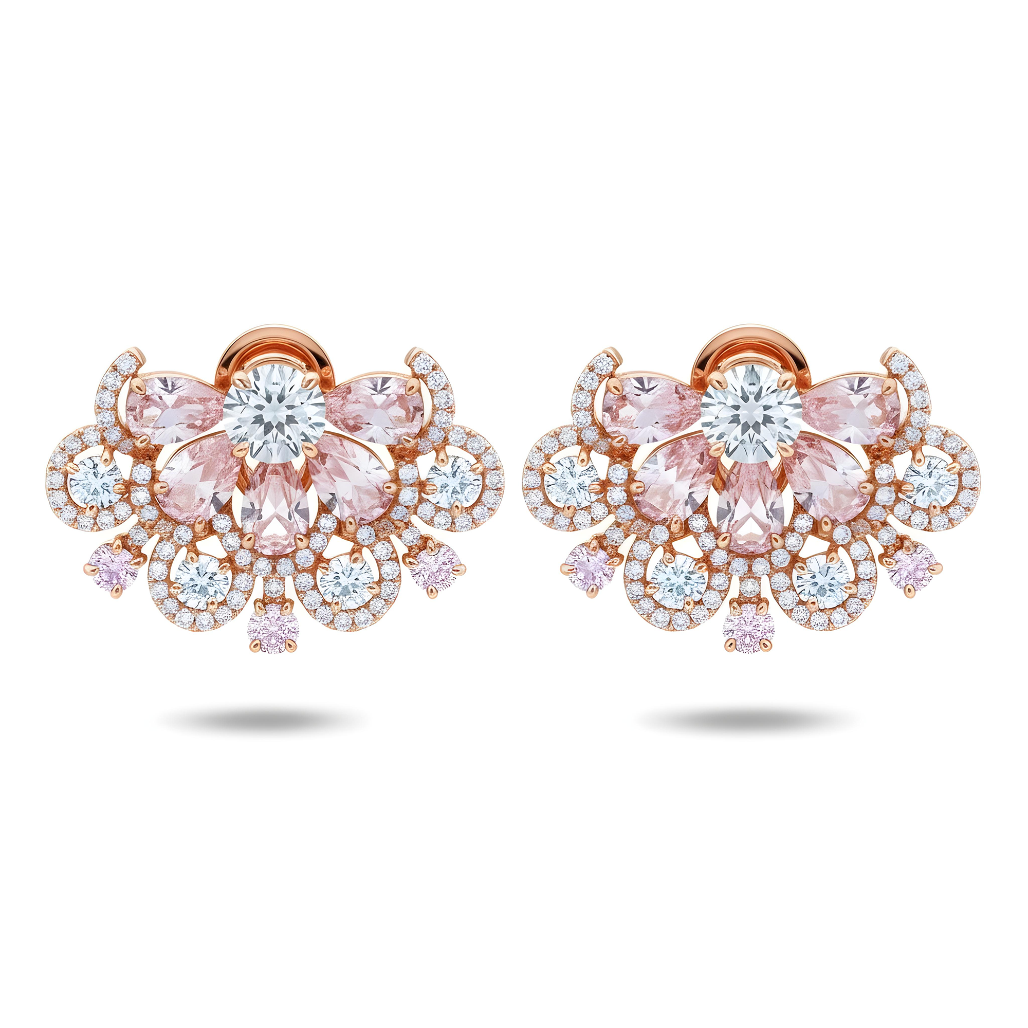 14K White Gold White & Fancy Pink Diamond Blooming Flower Earrings 11.05ctw