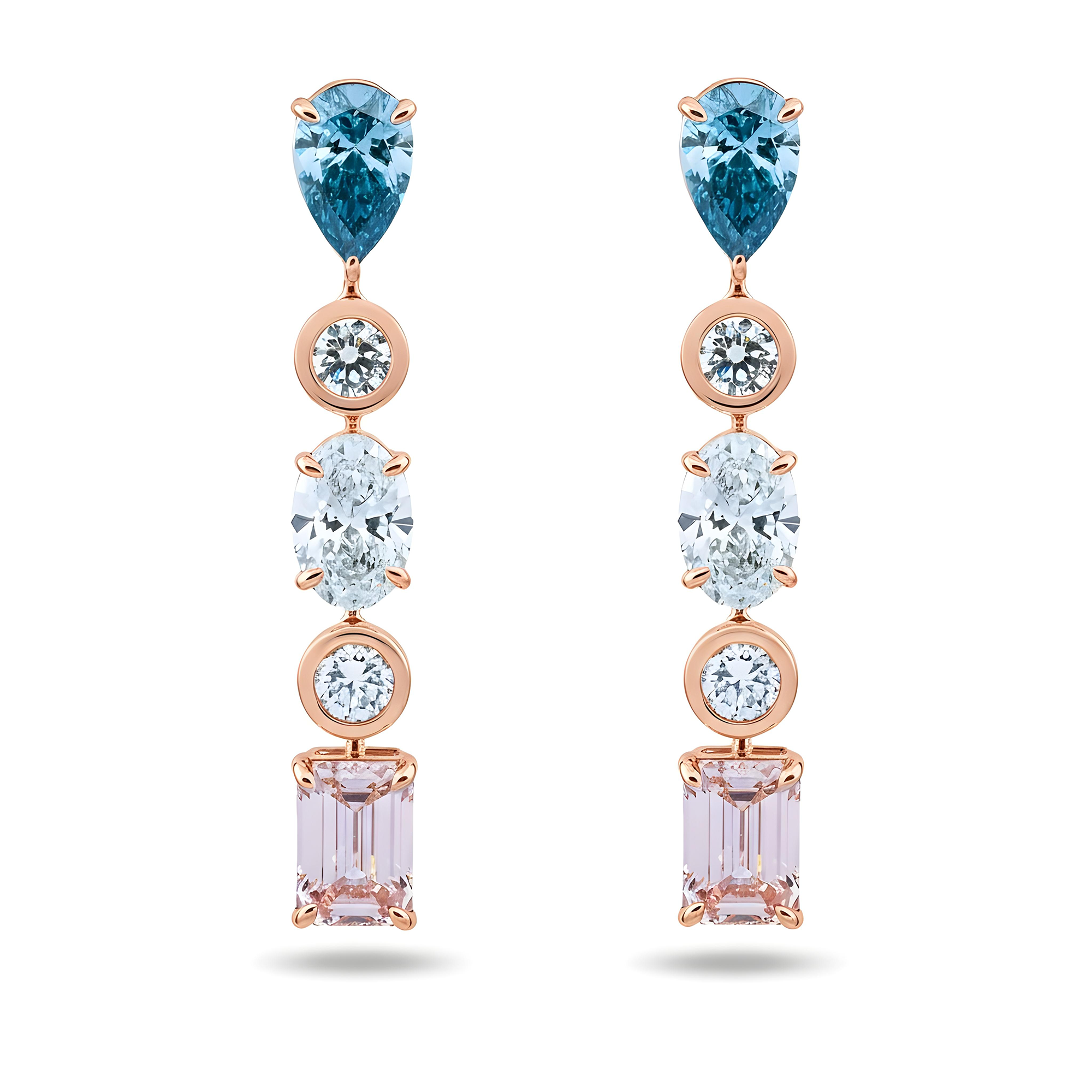 14K White Gold Fancy Blue & Pink Diamond Drop Earrings 8.24ctw
