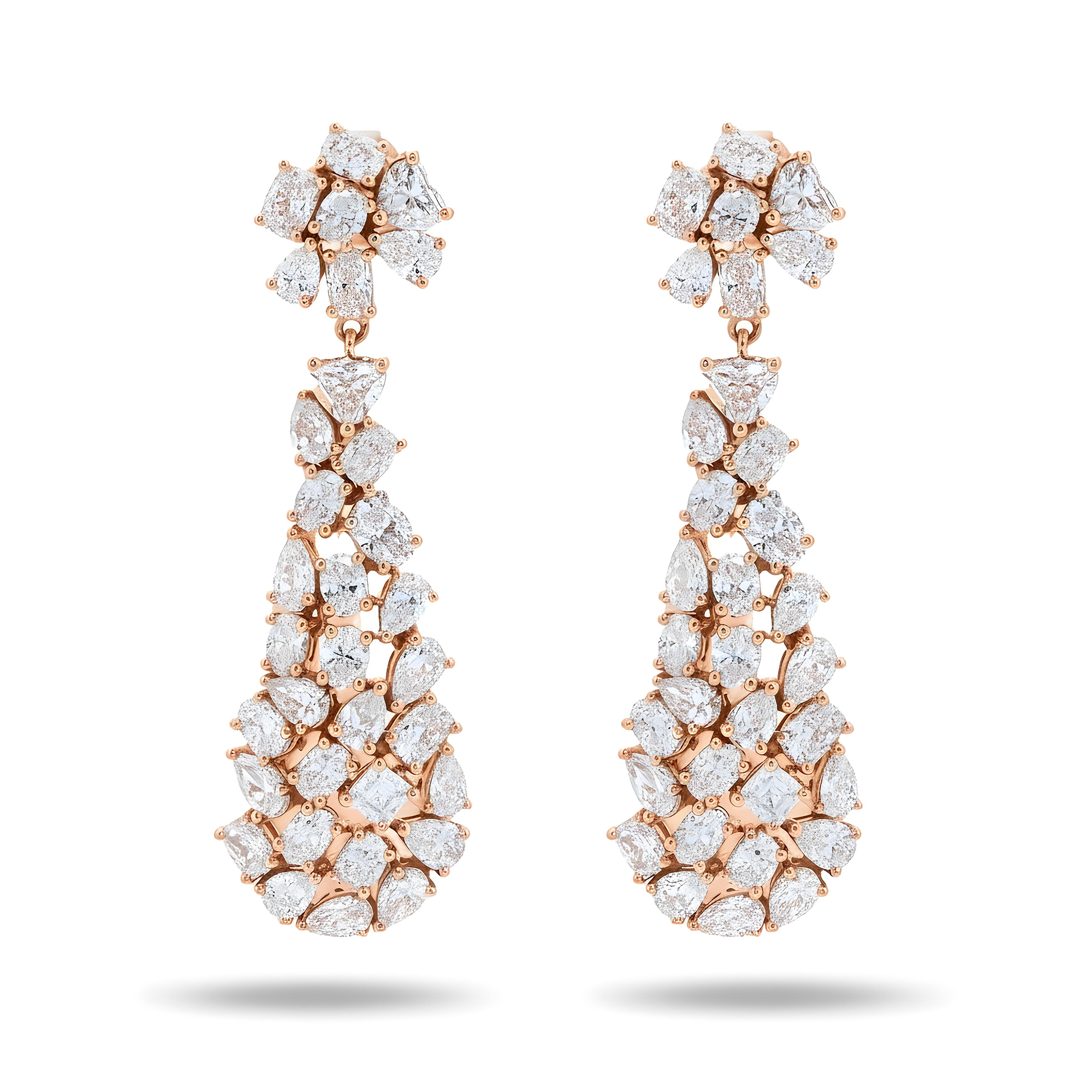 14K White Gold Multi Cut Diamond Drop Earrings 8.59ct (1 of 3 matching set)