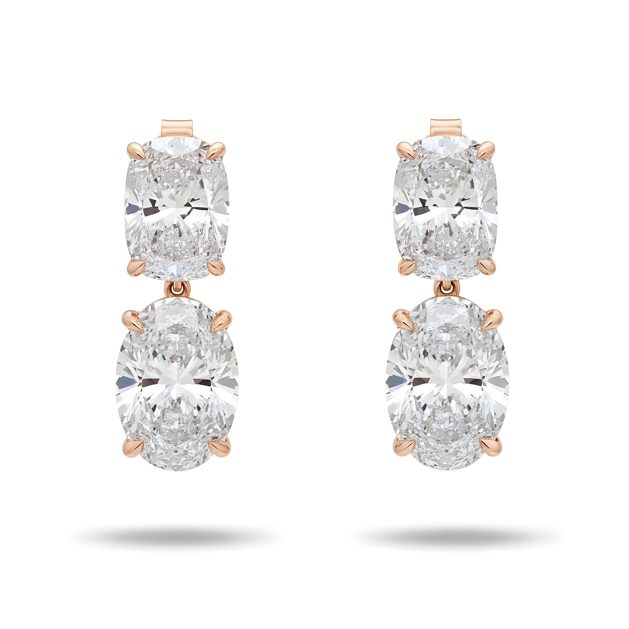 14K White Gold Cushion & Oval Cut Diamond Drop Earrings 17.25ct