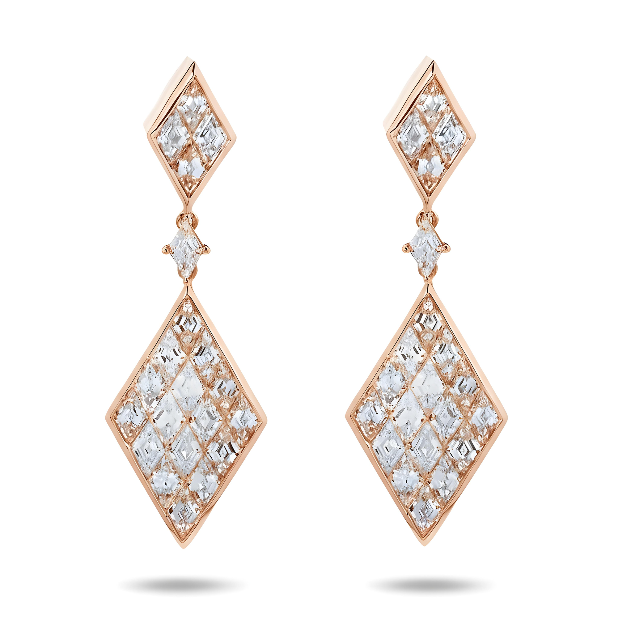 14K White Gold Three Tier Emerald Cut Diamond Drop Earrings 8.38ct