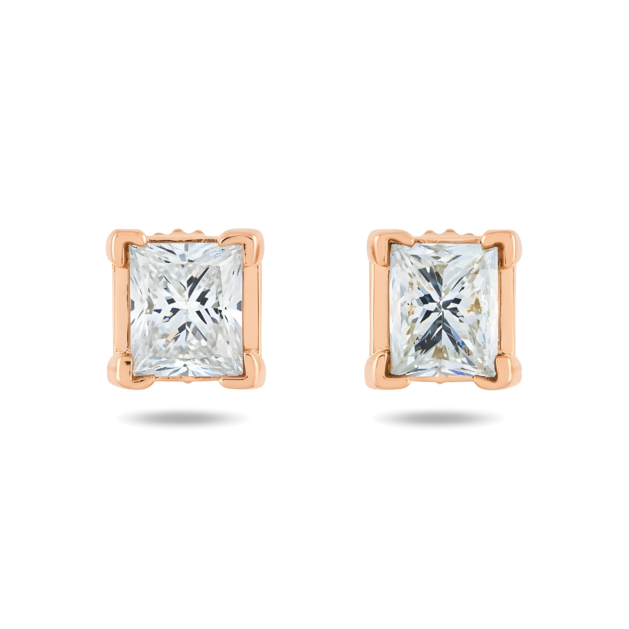 14K Yellow Gold Princess Cut Diamond Stud Earrings 1.48ctw