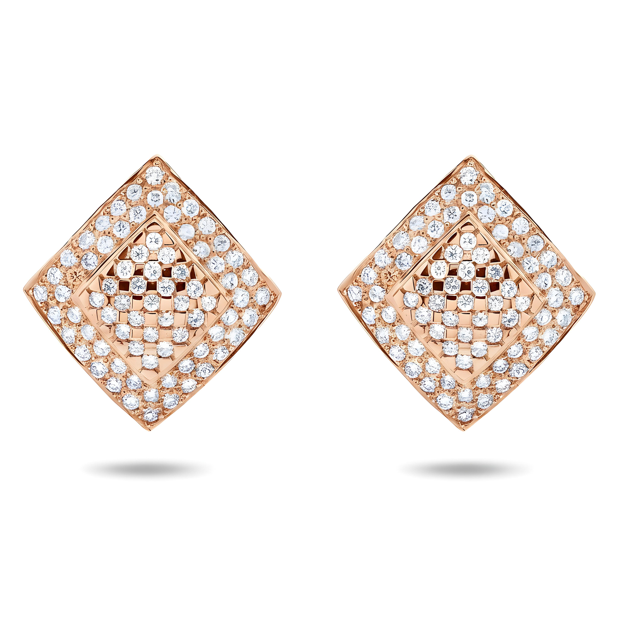 14K White Gold Pave Round Diamond Square Stud Earrings 2.65ctw