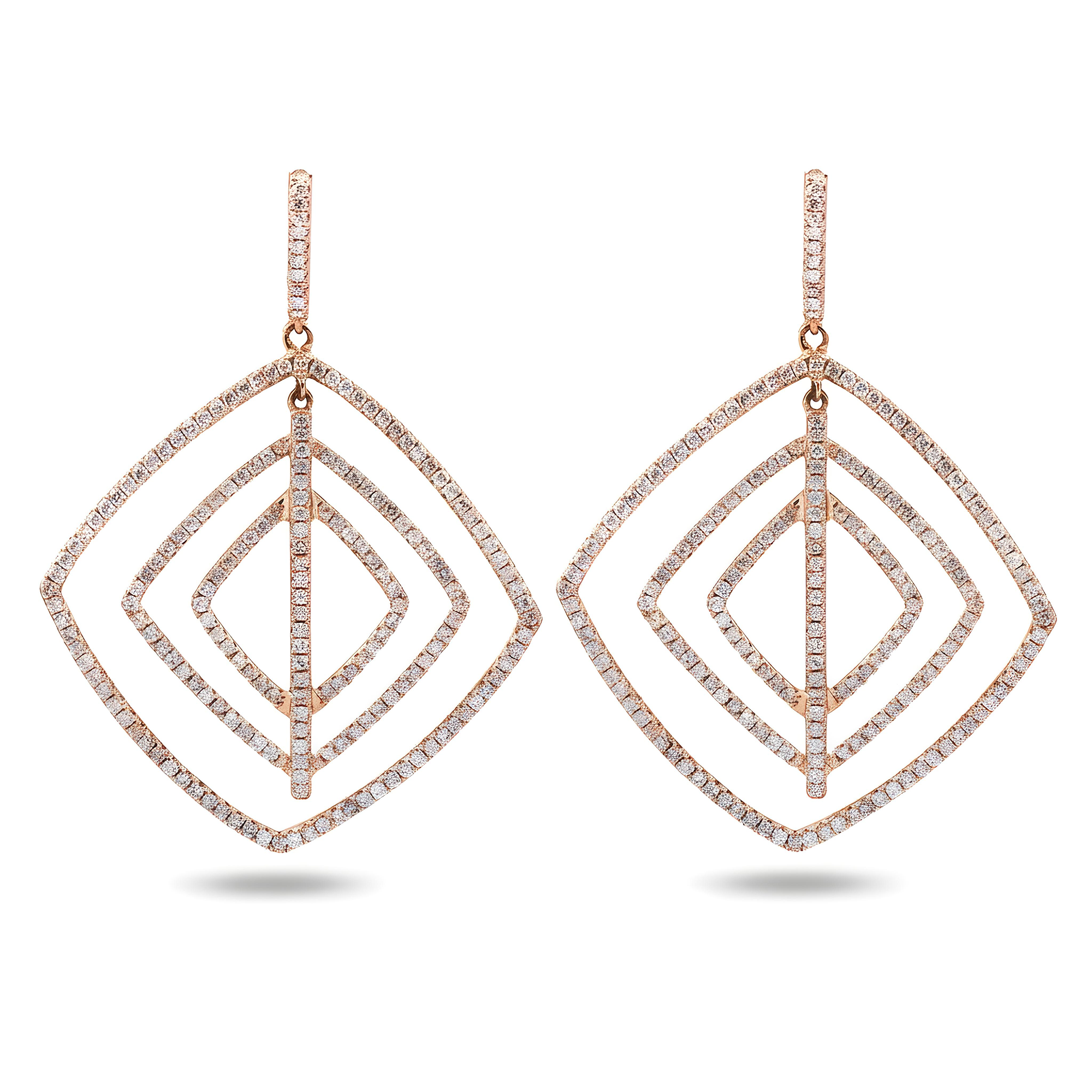 14K White Gold Round Diamond Square Drop Earrings 2.66ctw