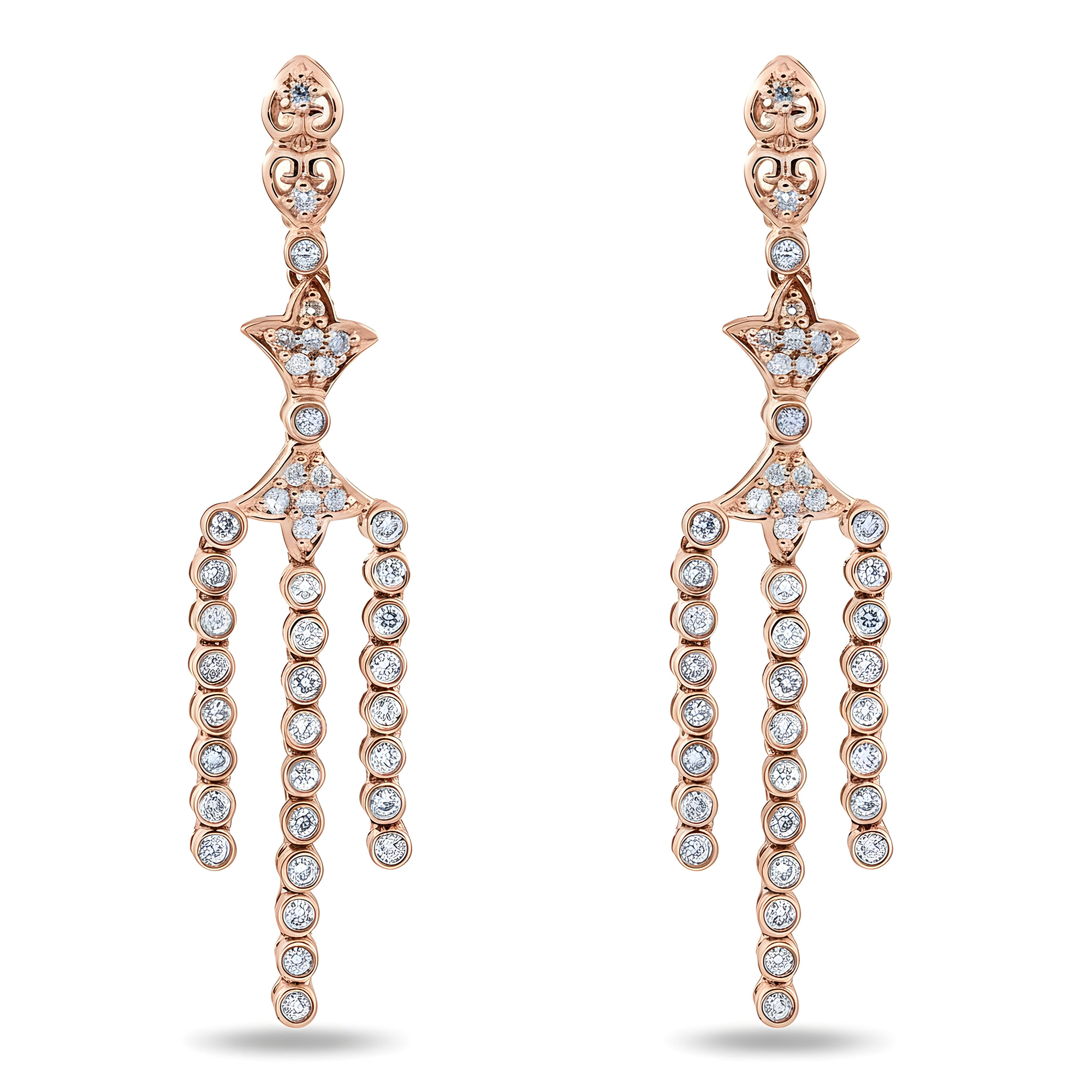 14K White Gold Round Diamond Dagger Drop Earrings 1.02ctw